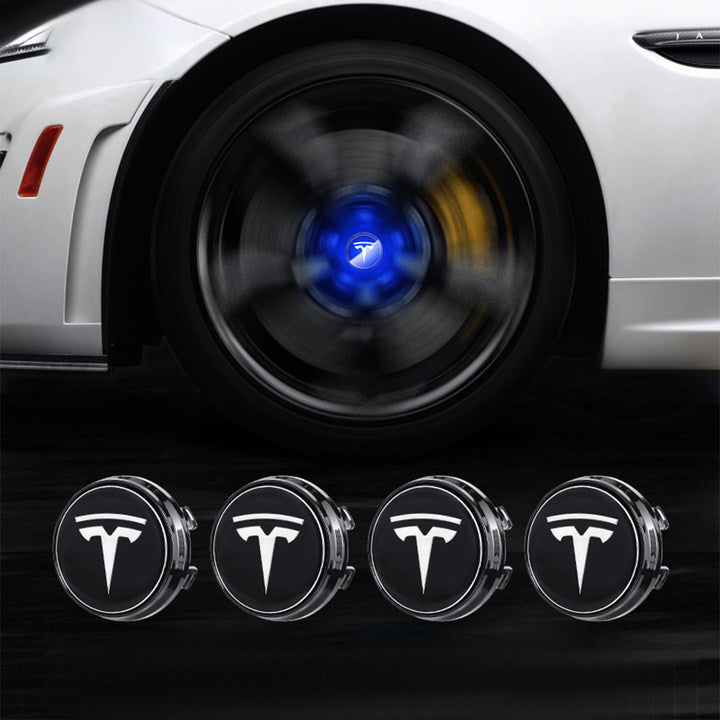 EVBASE Tesla Logo Model 3/Y LED Wheel Hub Caps (4PCS) - Waterproof LED Center Caps for Night Driving & Car Customization - Perfect for Tesla Enthusiasts & Car Modifications