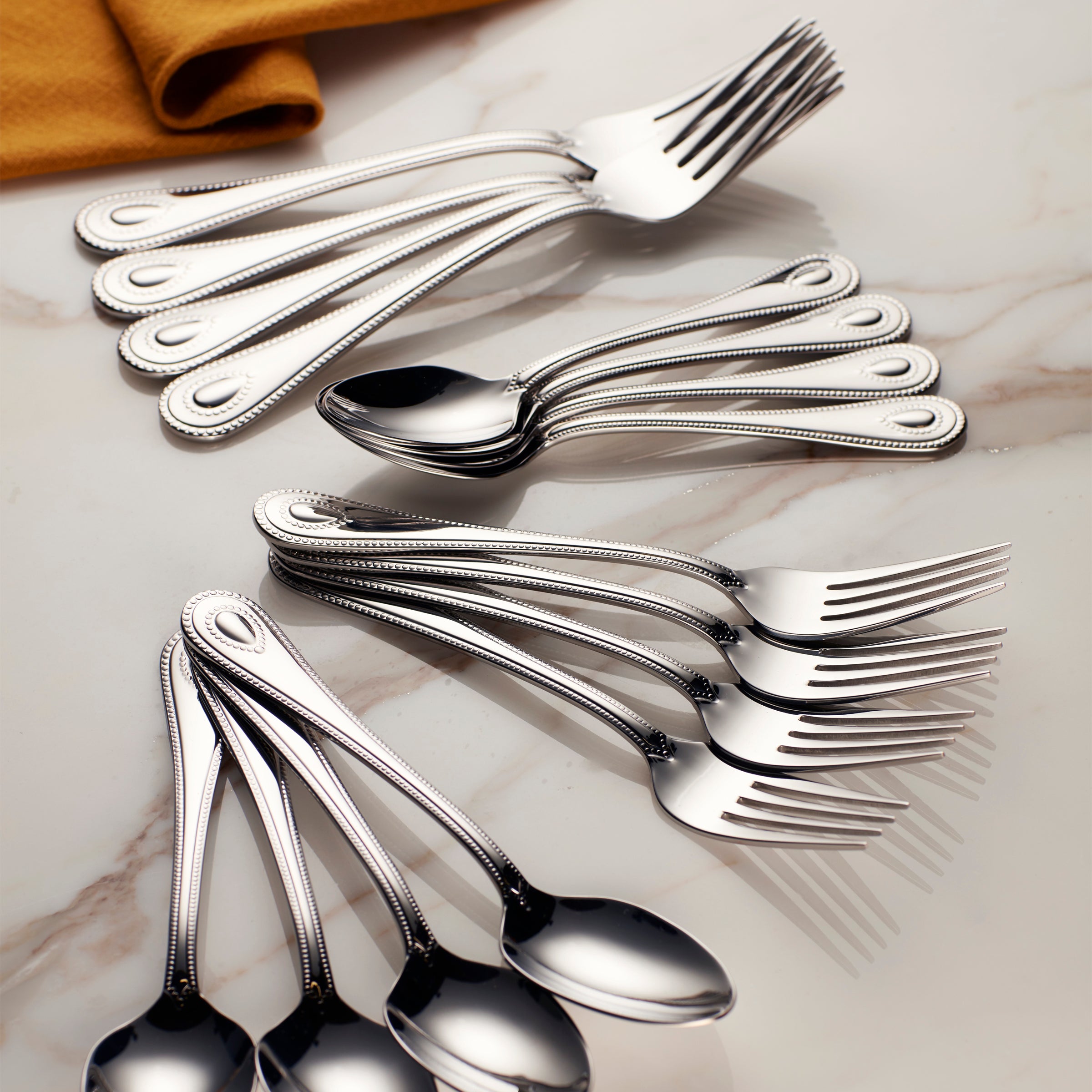 French Pearl Teaspoon Set of 4 - Elegant Silverware for Tea, Dessert & Fine Dining - Perfect for Afternoon Tea, Wedding Gifts & Home Decor