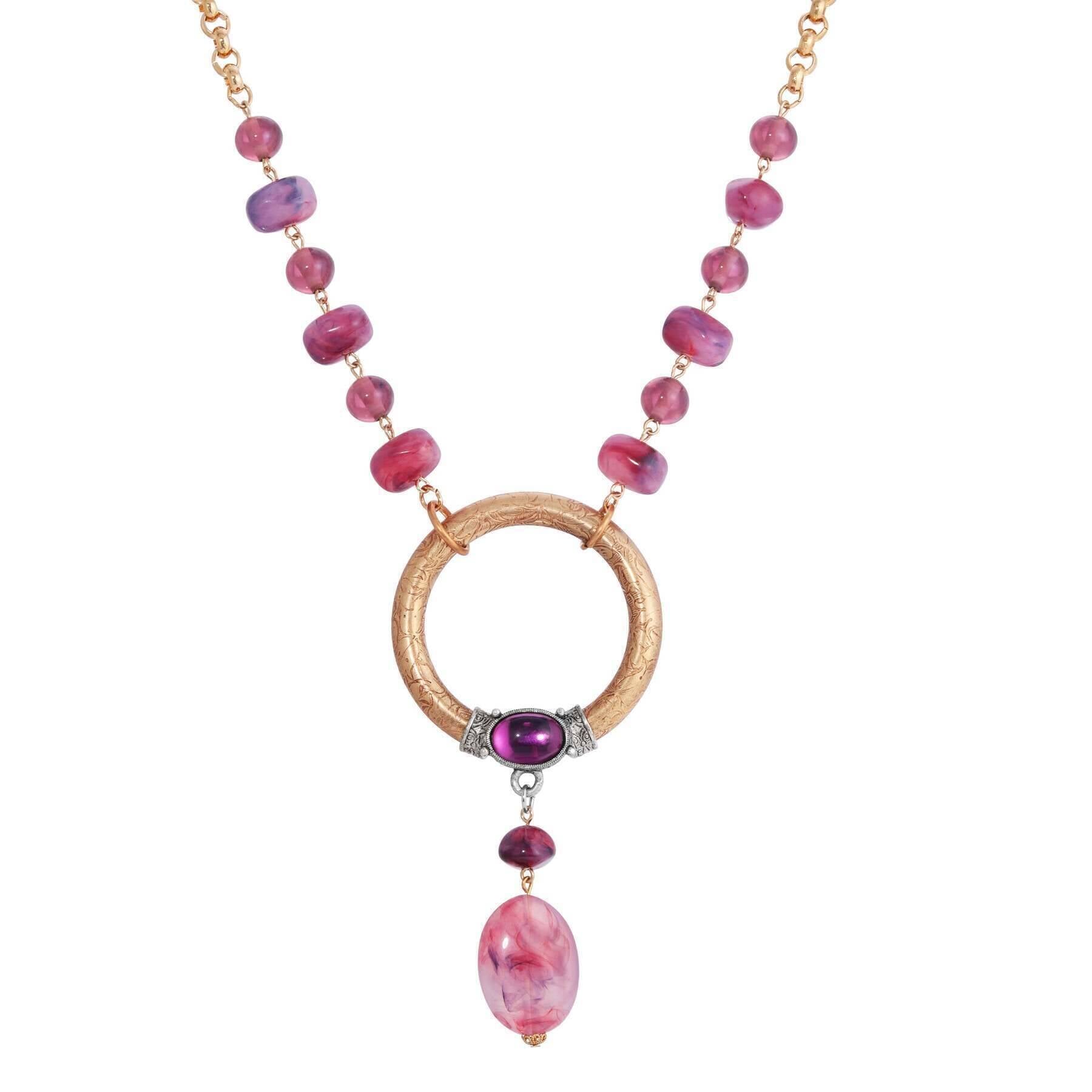 1928 Jewelry Irregular Milk Amethyst Beaded Hoop Drop Necklace - 18
