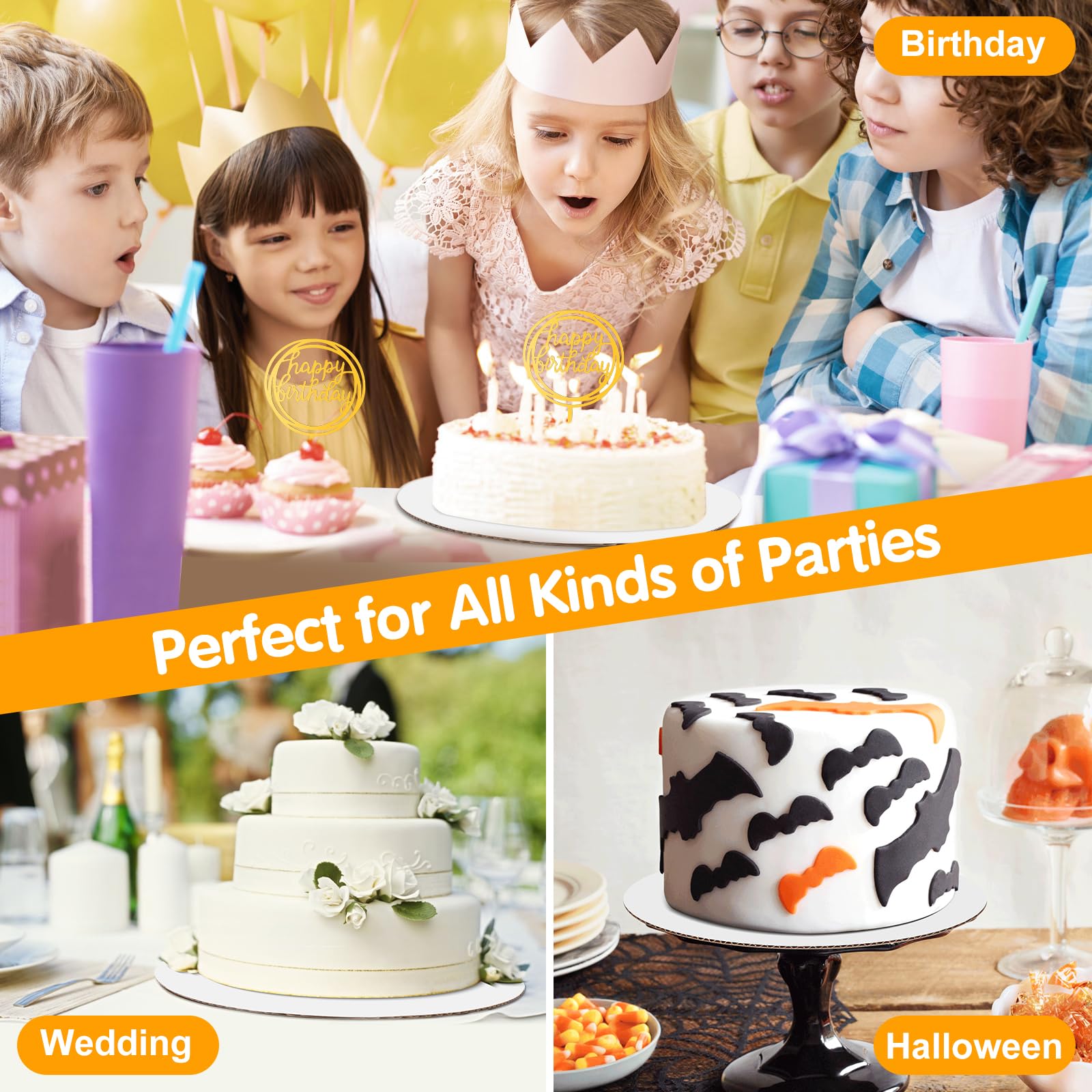 60 Pcs 10 Inch Round White Cardboard Cake Boards for Birthday, Wedding & Party Dessert Displays