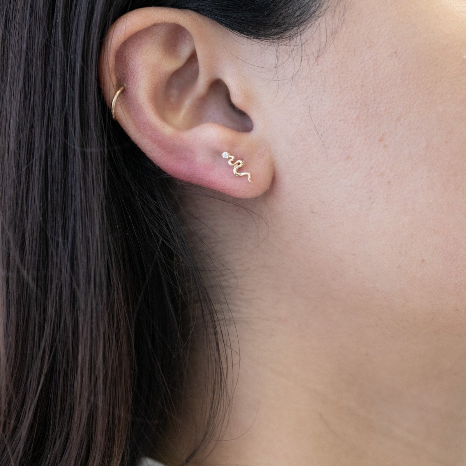 14K Yellow Gold Gemstone Snake Flat Back Stud Earrings - Elegant Jewelry for Women, Perfect for Parties, Weddings & Everyday Wear