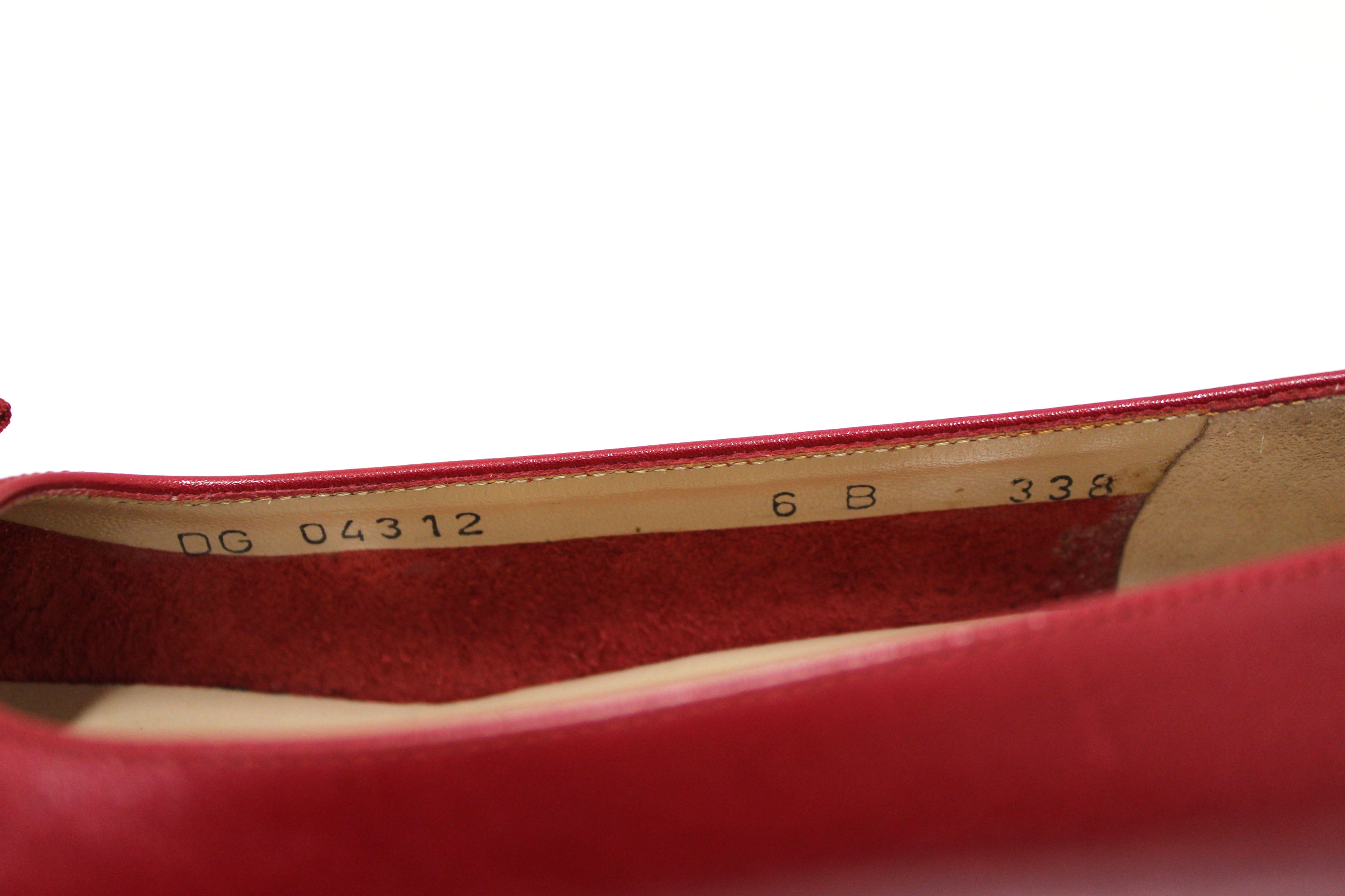 Authentic Salvatore Ferragamo Women's Red Leather Kitten Heel Pumps with Bow - Size 6B (US) - Perfect for Office, Cocktail Parties & Special Occasions