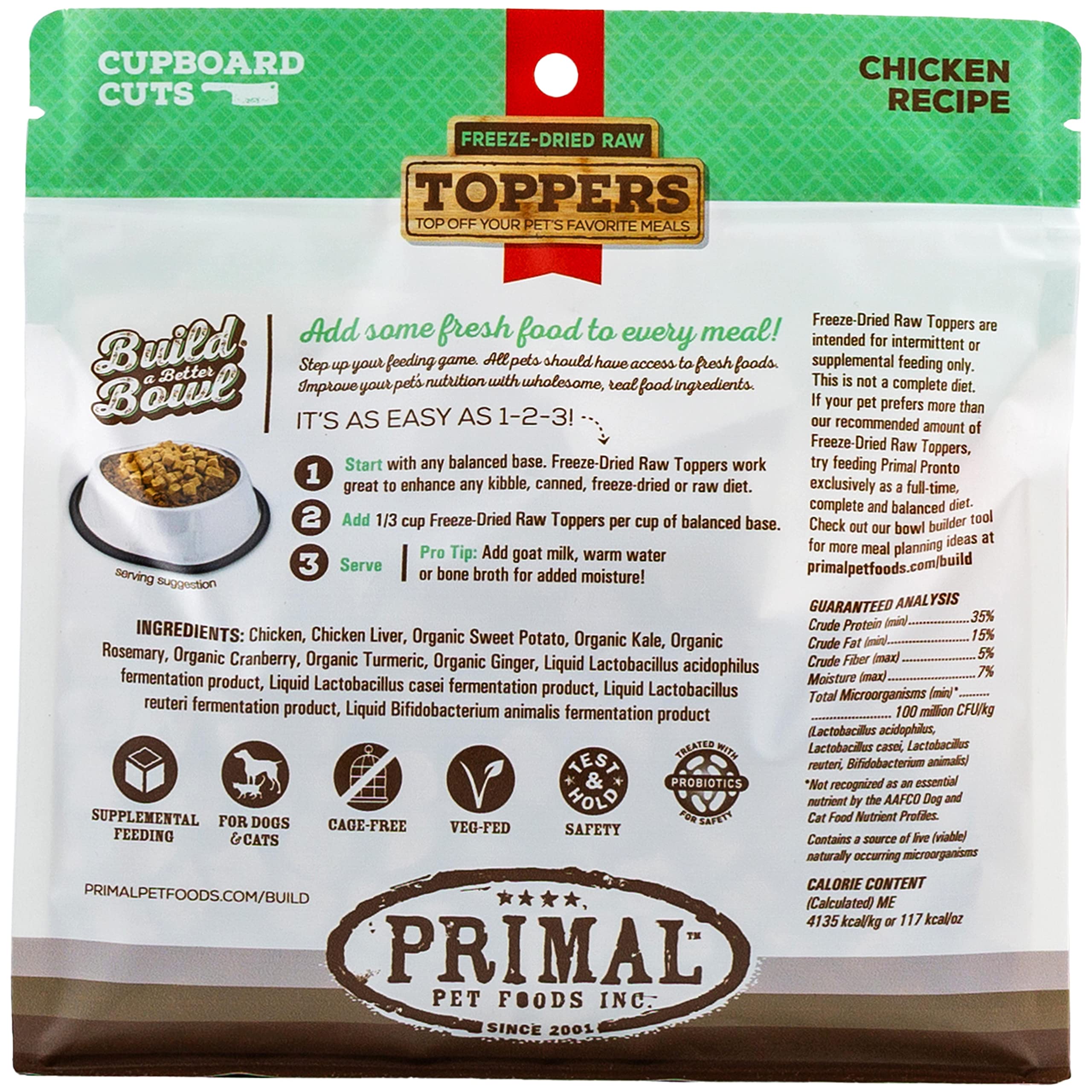 **Primal Freeze-Dried Dog & Cat Food Toppers - Grain-Free, Probiotic-Enriched Meal Mixers & Training Treats (Chicken, 3.5 oz) - Perfect for Picky Eaters, Digestive Health & Reward-Based Training**