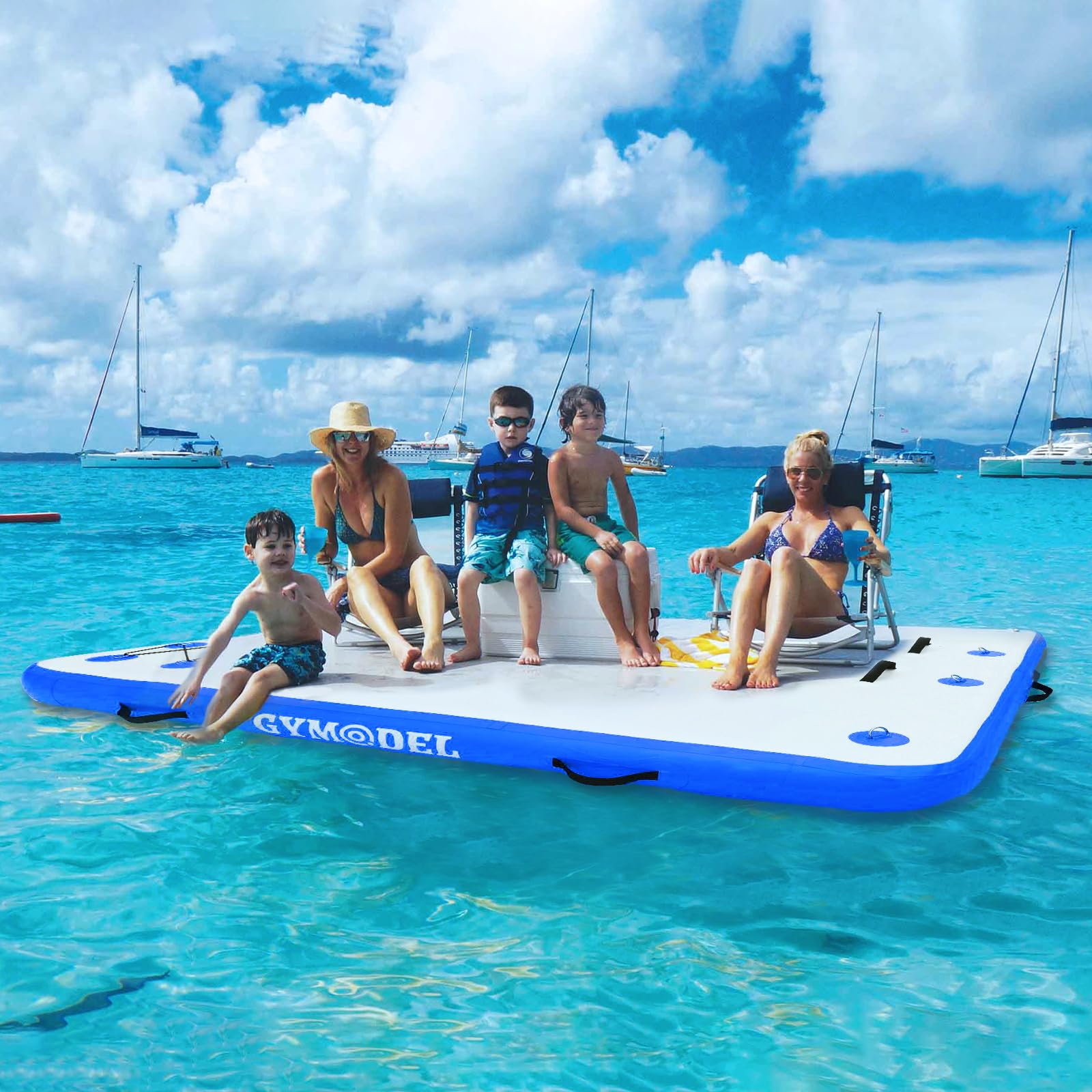 Inflatable Floating Dock - 6/8/10ft Air Dock Platform with Non-Slip Surface & Detachable Ladder | Portable Floating Island Raft for Pool, Beach, Lake & Ocean | Perfect for Swimming, Relaxing & Water Activities