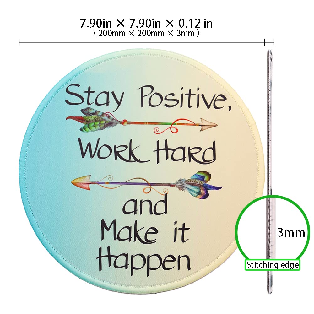 Non-Slip Round Mouse Pad with Stitched Edge - 7.9 x 7.9 Inch Washable Rubber Base Mouse Mat for Computer, Laptop, Home & Office Use - Perfect for Gaming, Work and Daily Computing (Make IT Happen)