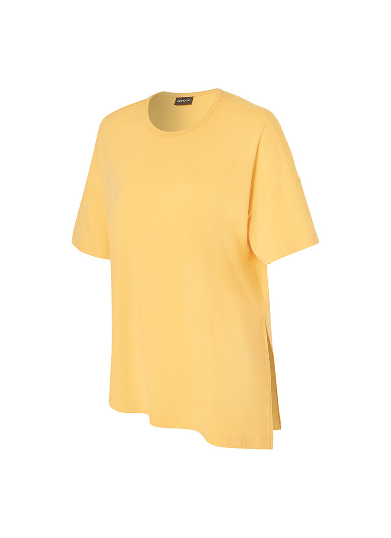 Smooth Unbalanced Slit Short Sleeve T-Shirt for Women - Trendy Casual Summer Top for Outings & Streetwear Fashion