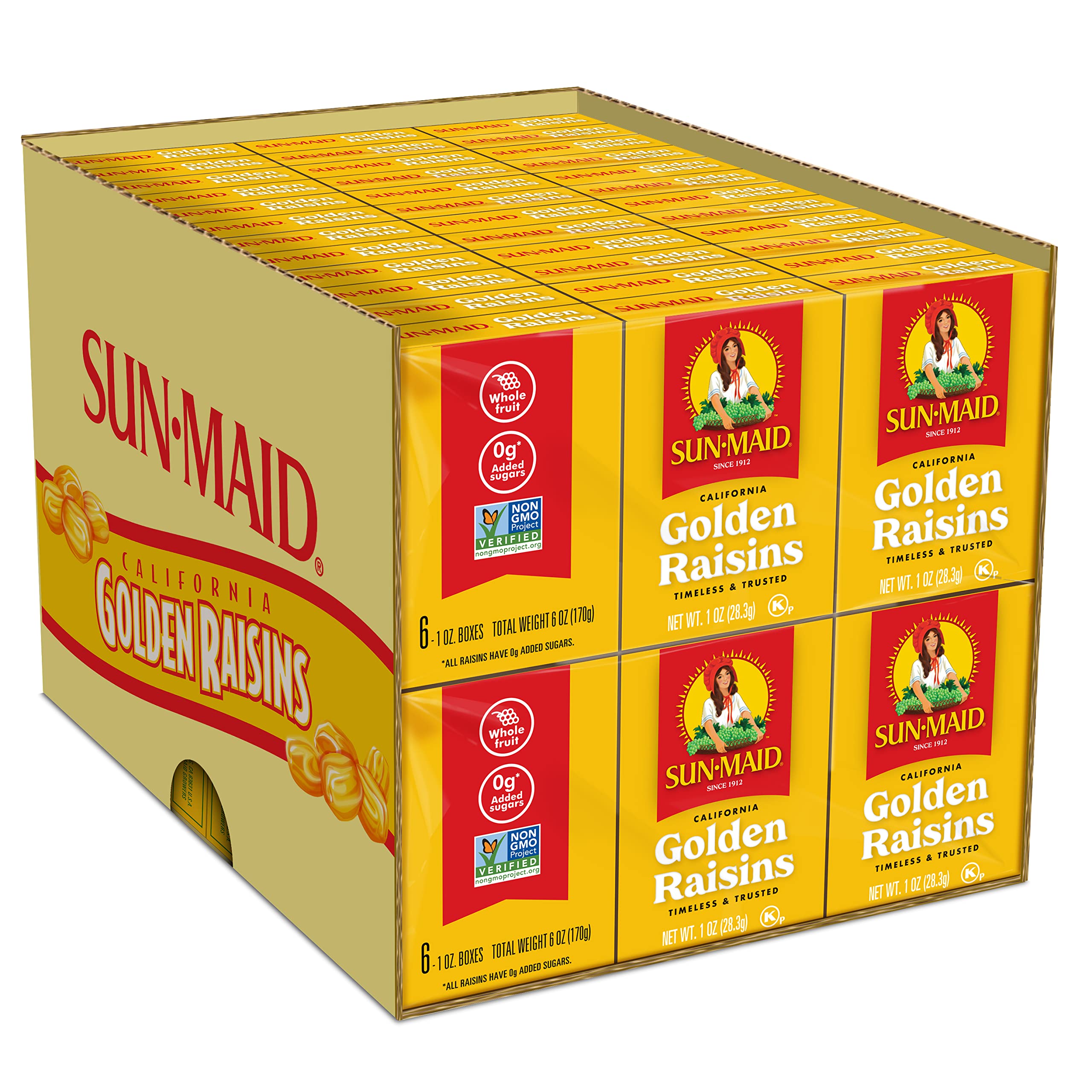Sun-Maid California Golden Raisins (72 Pack) - 1 oz Snack-Size Boxes - Natural Dried Fruit Snacks for Kids Lunches, Healthy Snacking & Baking - Perfect for School, Office & Home Use