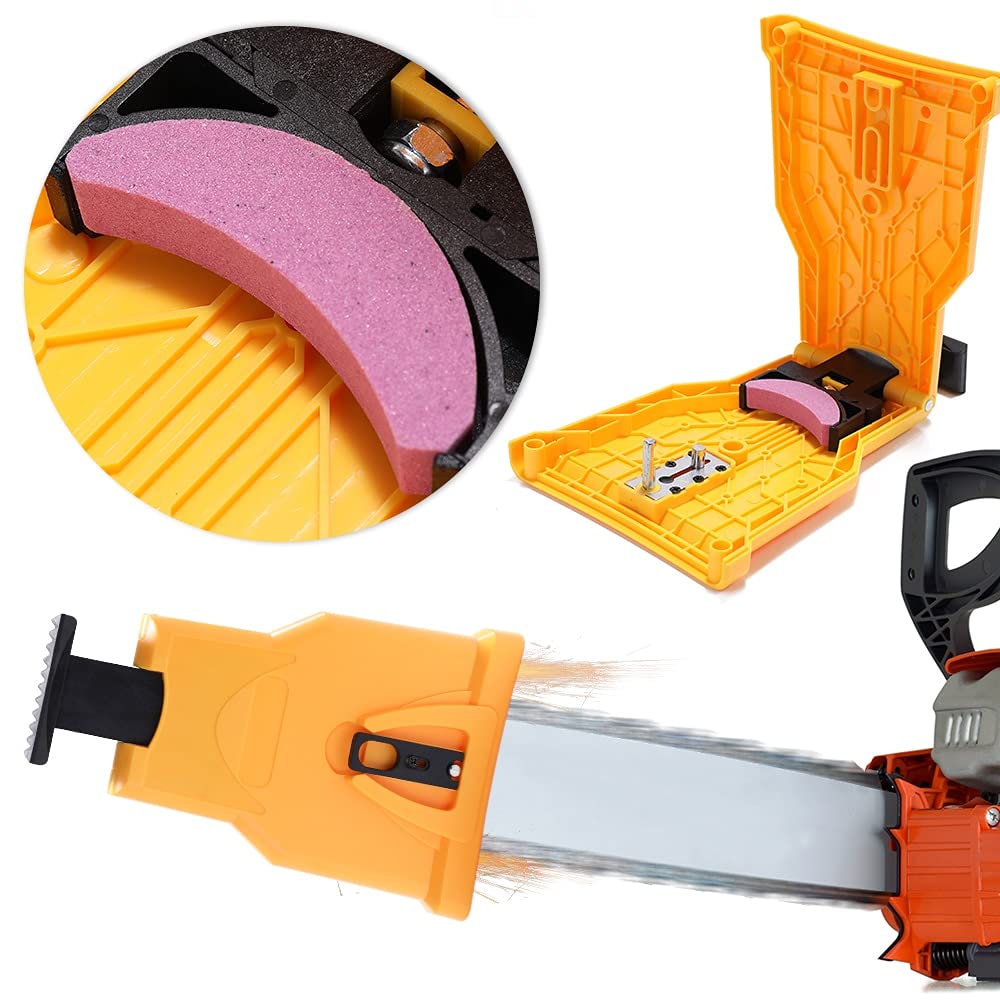 Professional Saw Chain Sharpening Tool - Fast & Precise Woodworking Chain Sharpener with Stone Frame Grinding (Yellow) - Perfect for Chainsaw Maintenance, DIY Woodworking & Forestry Work