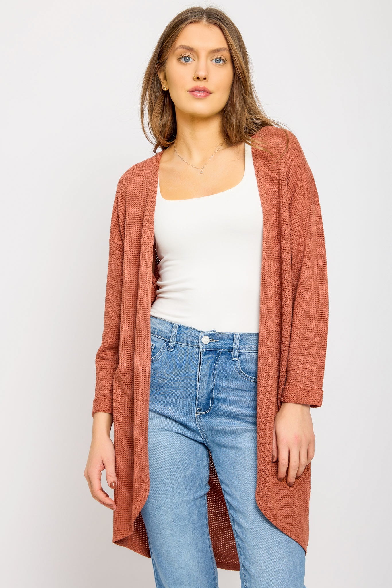 Lightweight 3/4 Sleeve Waffle Knit Cardigan for Women - Cozy Fall & Winter Layering Piece - Perfect for Casual Outfits, Office Wear and Coffee Dates