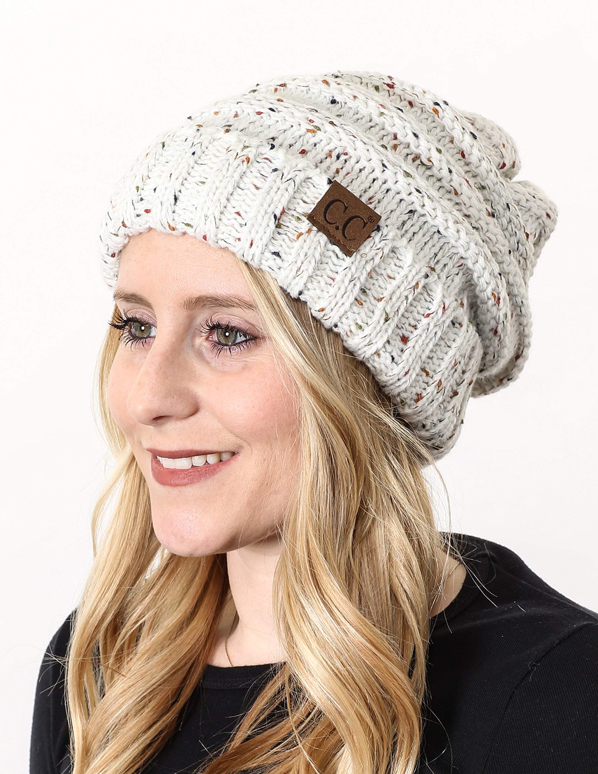 Funky Junque Matching 2-Pack: Oversized Beanie & Infinity Scarf Set - Confetti Ivory | Winter Accessories for Women, Cozy Outfit Combo for Cold Weather Fashion