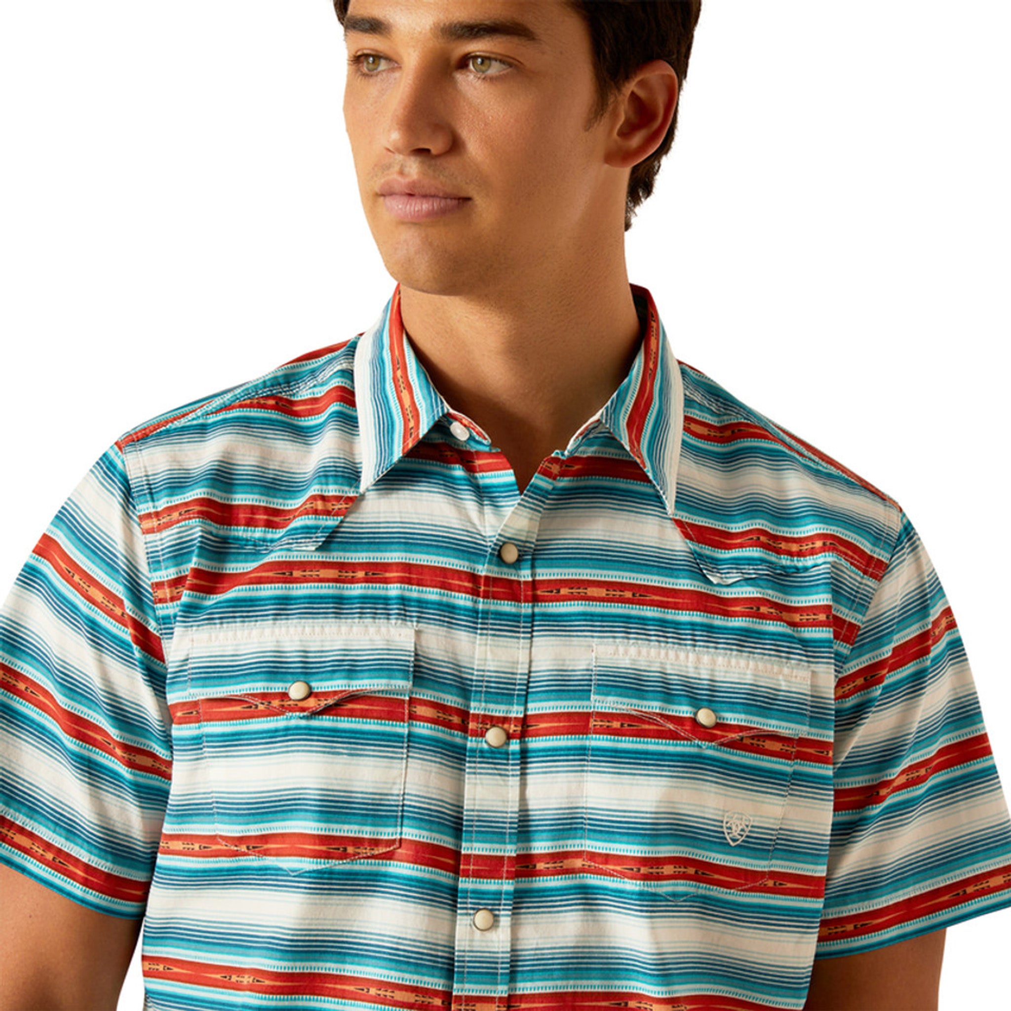 Ariat Men's Short Sleeve T-Shirt - Blue & Red Retro Striped Casual Tee for Outdoor Activities, Sports & Everyday Wear