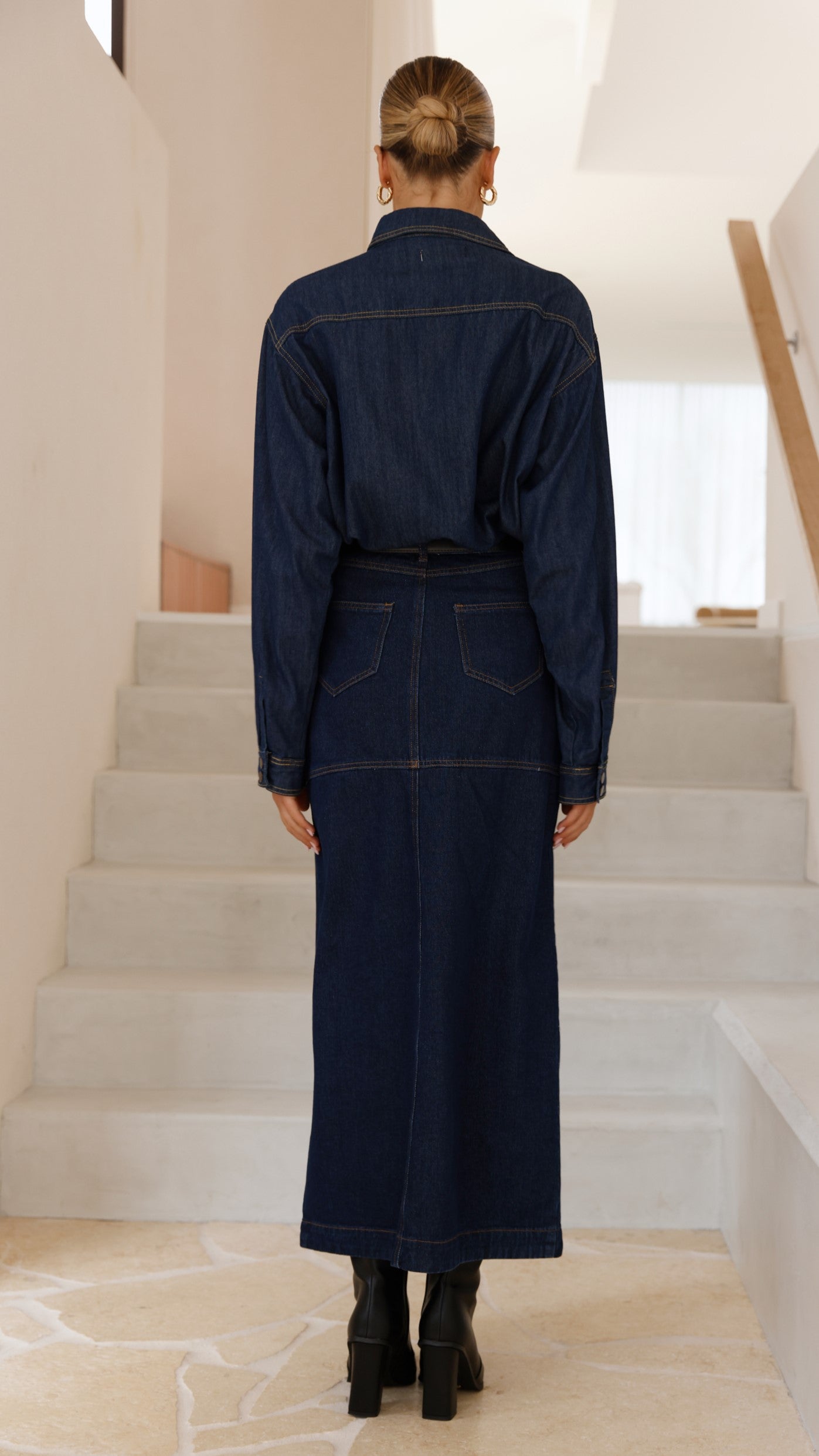 Kaili Maxi Skirt for Women - Indigo Denim Long Skirt with Side Slits | Boho Chic Flowy Midi Dress for Summer, Beach, and Casual Outings