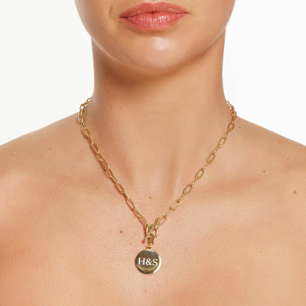 Personalized Gold Maxi Engravable Disc Pendant - Custom Name Necklace for Women, Gift for Mom, Wife, Anniversary, Birthday - Perfect for Everyday Wear & Special Occasions