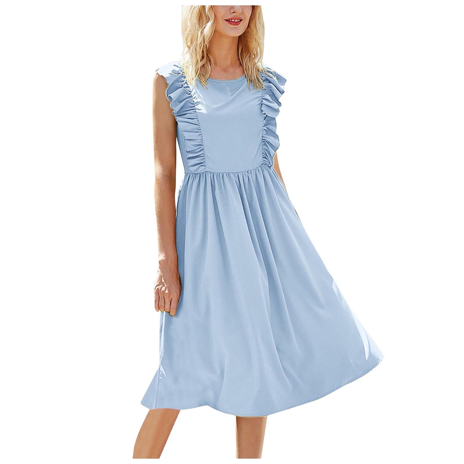Retro Plus Size Loose Sleeveless Dress with Ruffle Neck - Elegant Solid Color Women's Evening Dress for Party, Wedding & Special Occasions