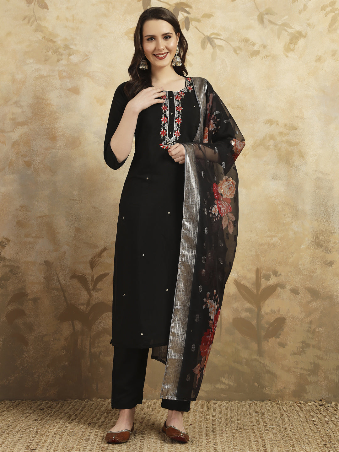 Black Designer Party Wear Pant Suit with Printed Embroidery - Elegant Women's Formal Outfit for Weddings, Cocktail Parties & Special Occasions
