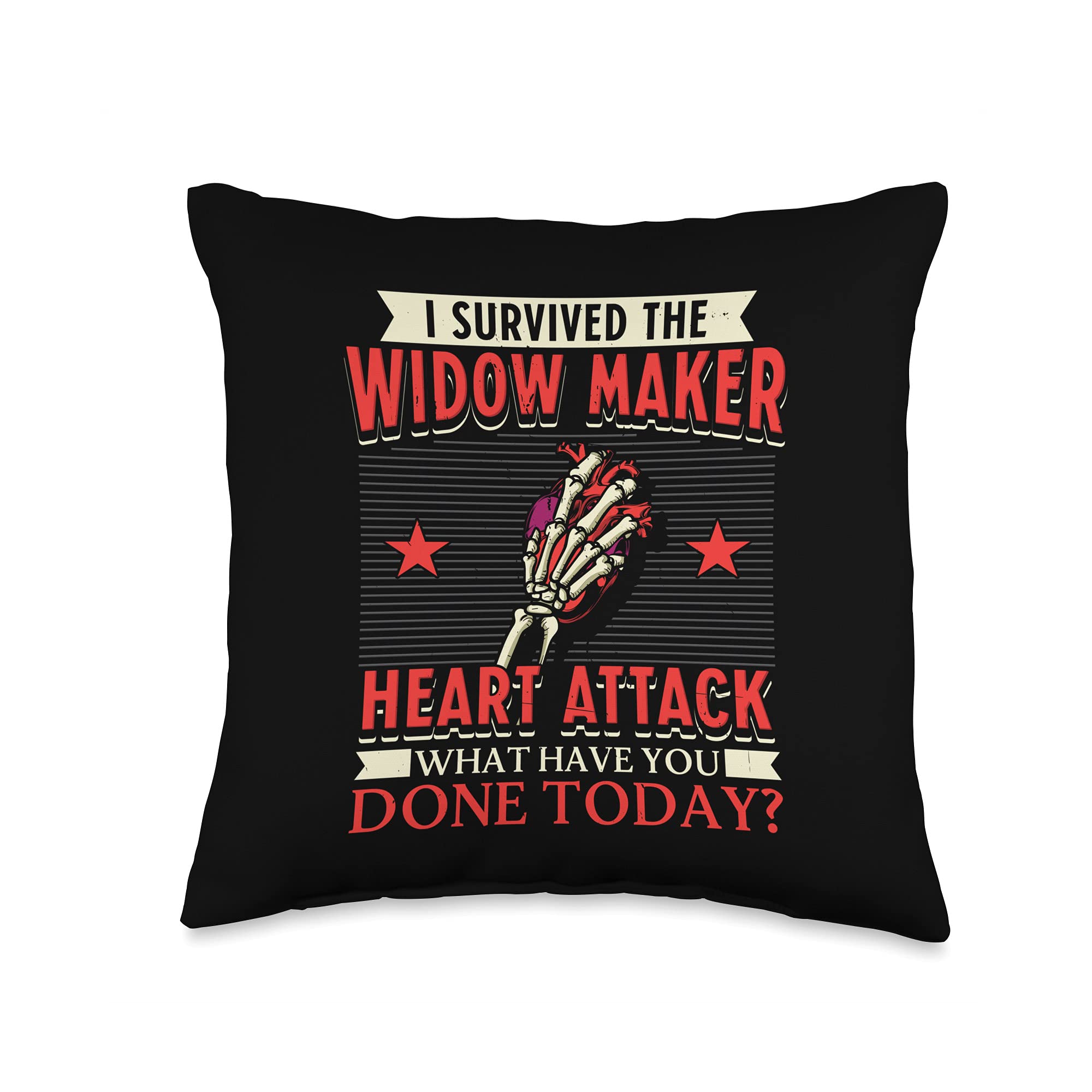 I Survived The Widow Maker Heart Attack Cardiac Arrest Throw Pillow - Inspirational Home Decor for Survivors, Living Room & Bedroom Couch Cushion