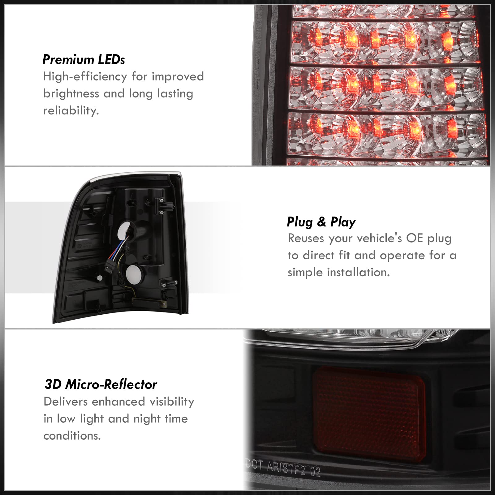 Ford Explorer Rear LED Tail Lights Replacement Pair - Left & Right Driver Passenger Side (Black) | Durable & Bright for Enhanced Nighttime Safety & Style