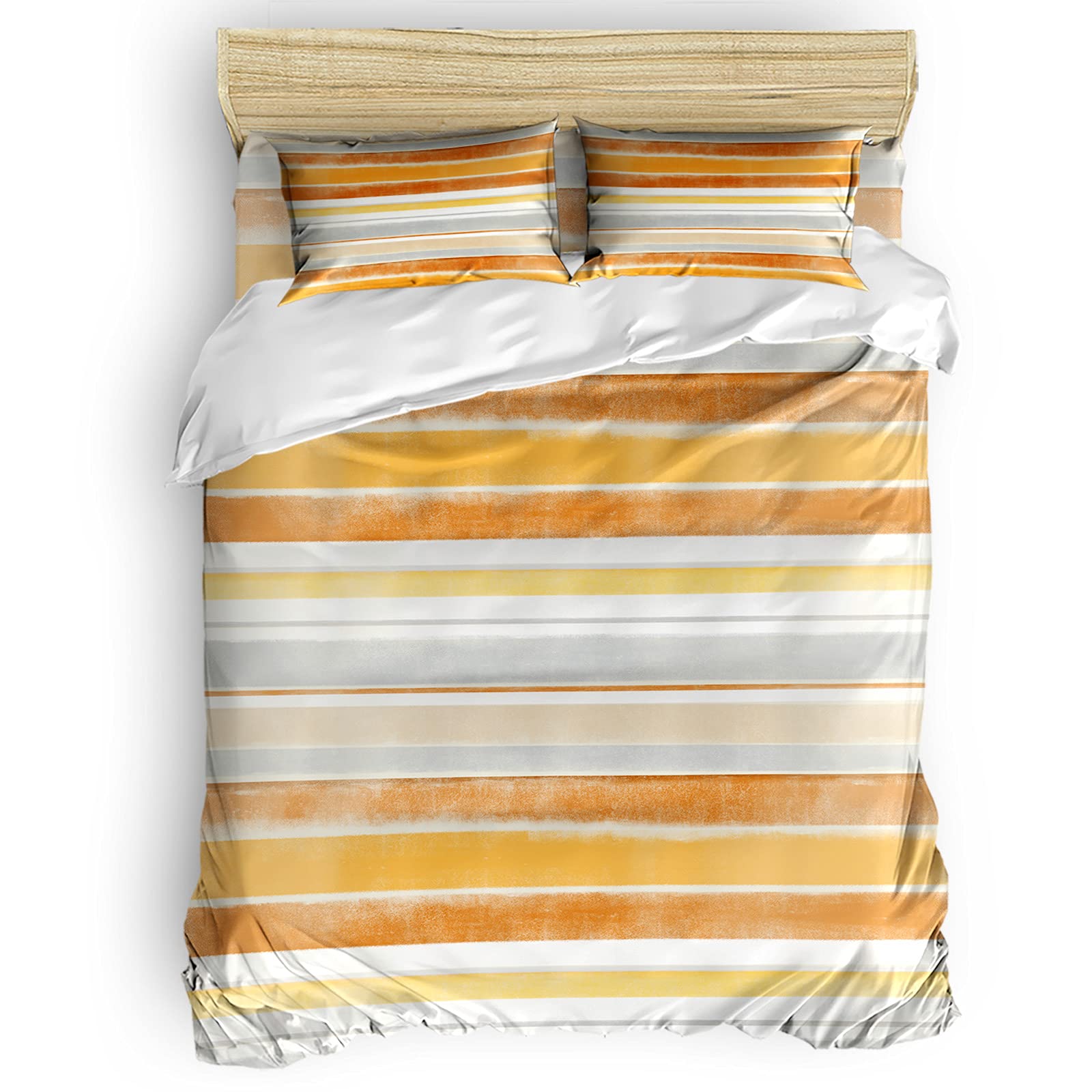 Luxury 4-Piece Queen Size Duvet Cover Set - Gradient Striped Orange & Gray Soft Bedding (1 Duvet Cover + 1 Sheet + 2 Pillowcases) for Modern Bedroom Decor & Guest Room Essentials