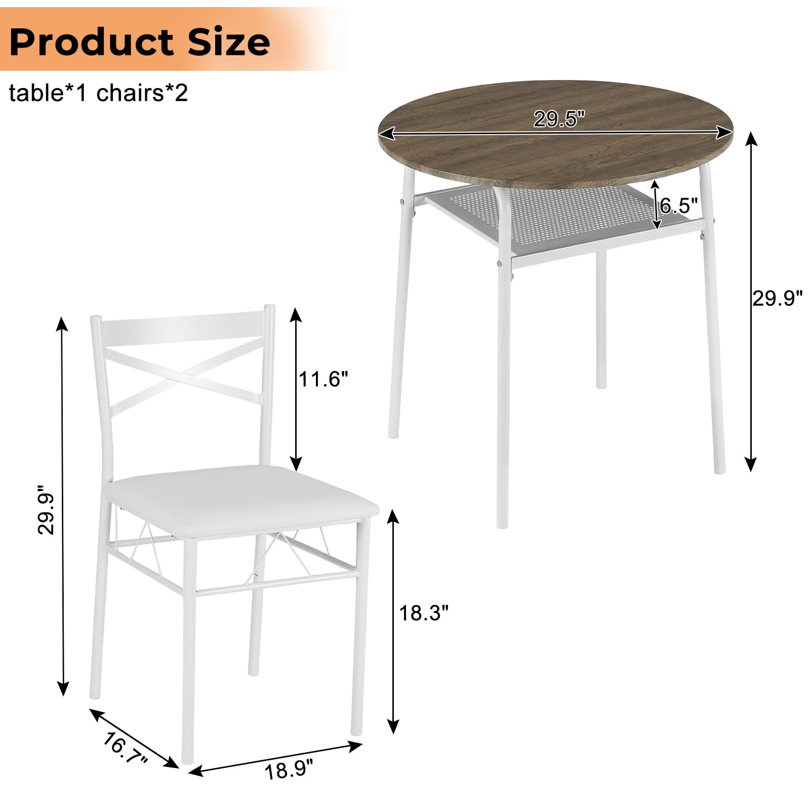 VINGLI 3-Piece Round Dining Set - 29.5