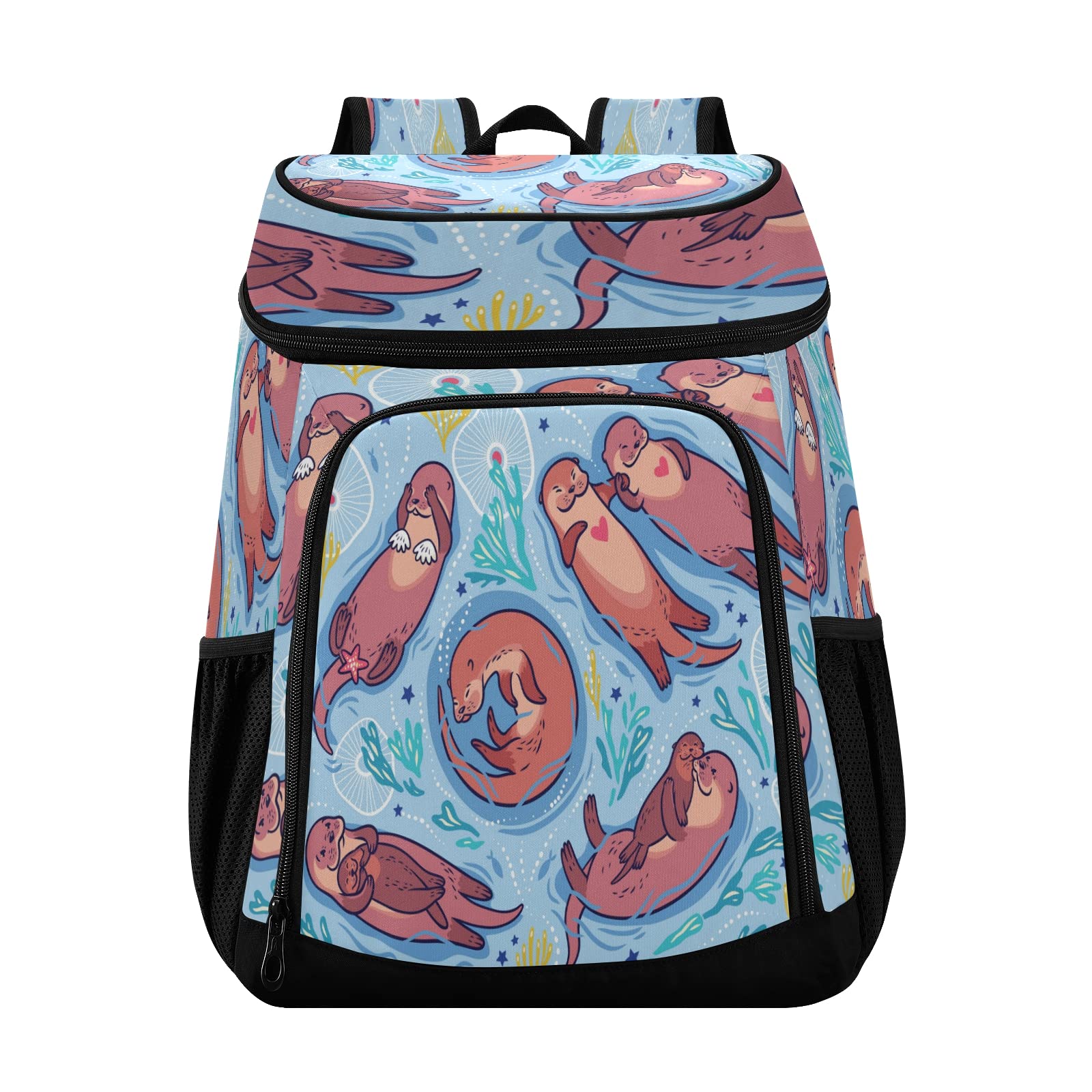 Insulated Cooler Backpack - Leakproof & Lightweight Soft Cooler Bag with Cute Brown Otters Design for Lunch, Picnics, Fishing, Hiking, Camping, Beach & Outdoor Activities - Holds 30 Cans