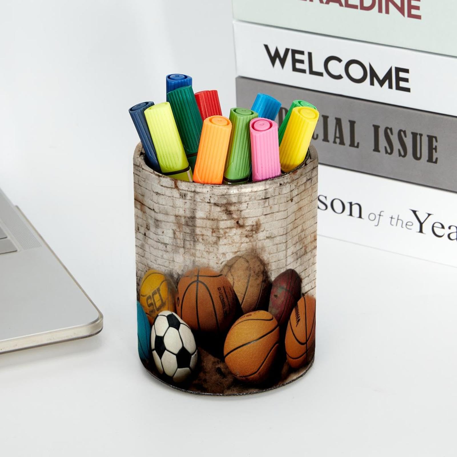 Basketball Pen Holder for Desk - Stylish Pen Organizer with Sports Theme for Office, School, and Home Use - Perfect Desk Accessory for Basketball, Football, and Baseball Fans