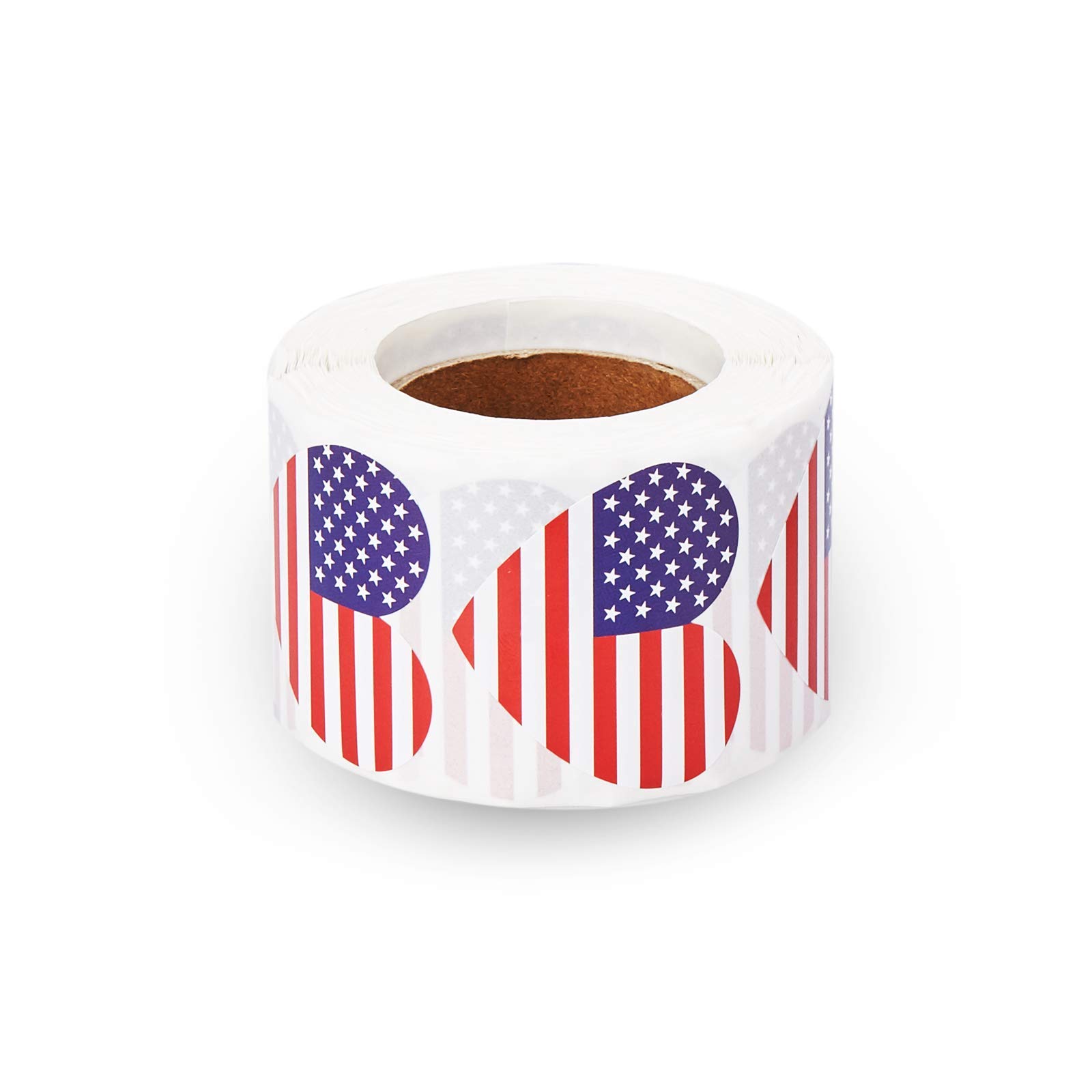 500-Count Patriotic USA Flag Stickers - 1.25 x 2.125 Inch Heart Shaped American Flag Decals for Laptops, Water Bottles & DIY Crafts - Perfect for 4th of July, Memorial Day & Patriotic Events
