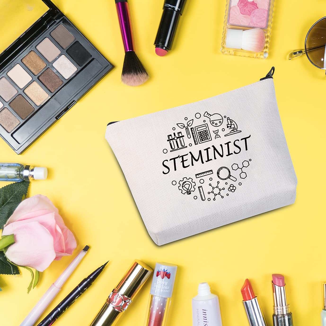 STEM Women's Gift - Feminist Cosmetic Bag for Science Lovers | Steminist Makeup Pouch | Perfect Gift for Women in STEM Fields (White) - Ideal for Work, School & Travel