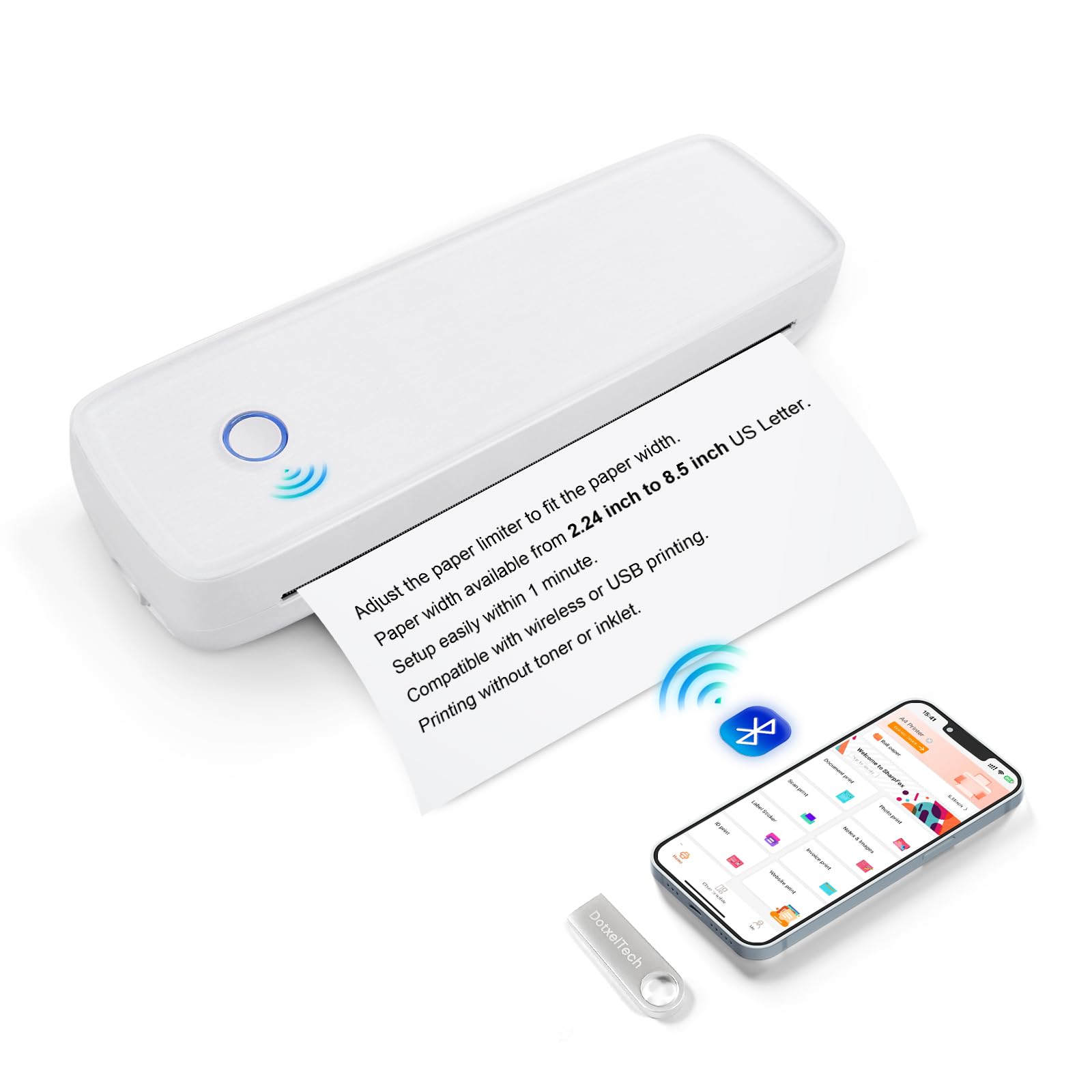 Wireless Portable Thermal Printer for Travel - Bluetooth Printer Supports 8.5×11