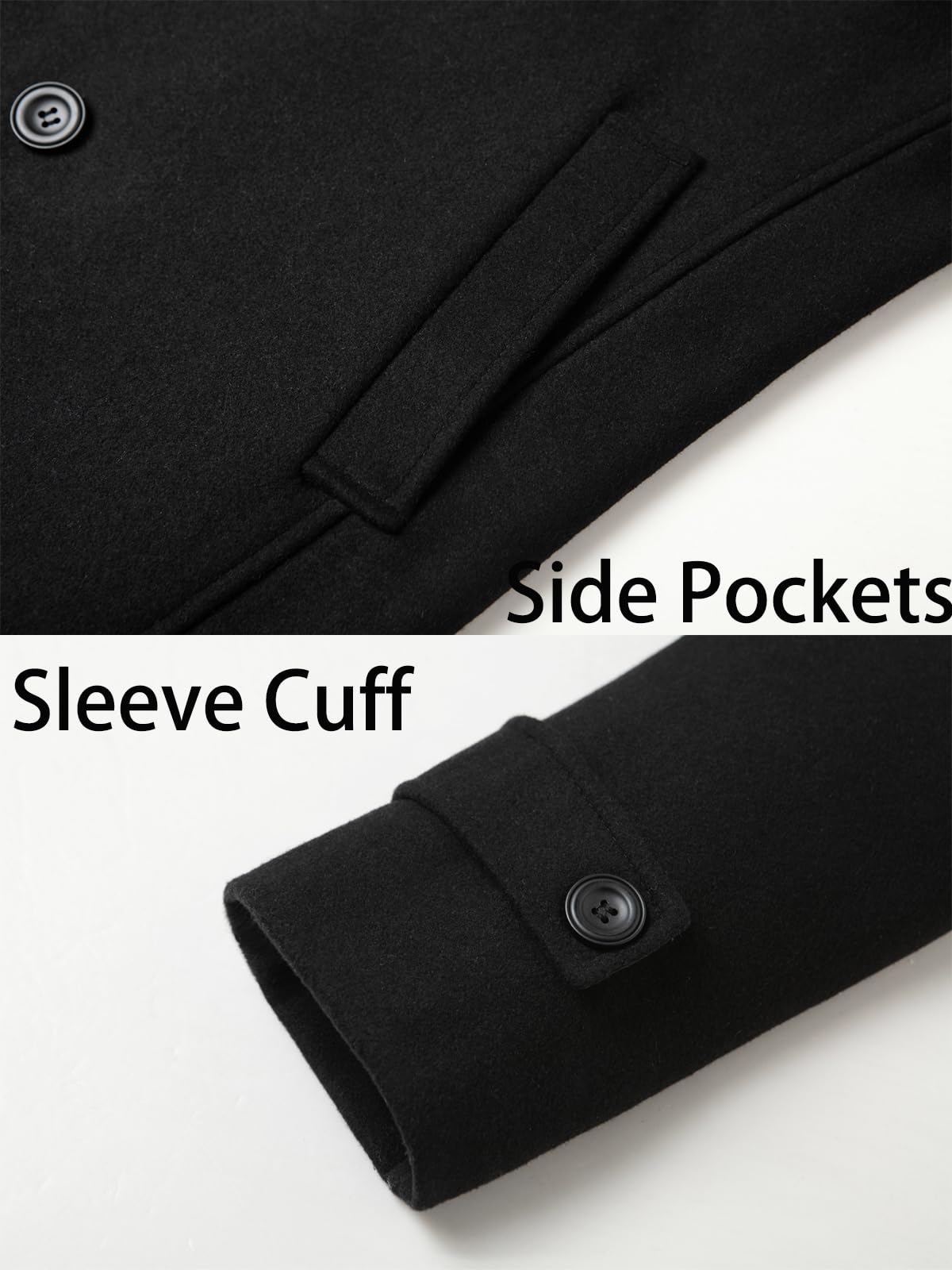Litteking Men's Wool Trench Coat - Classic Double Breasted Winter Peacoat with Notched Collar | Warm Overcoat for Business, Office & Formal Occasions
