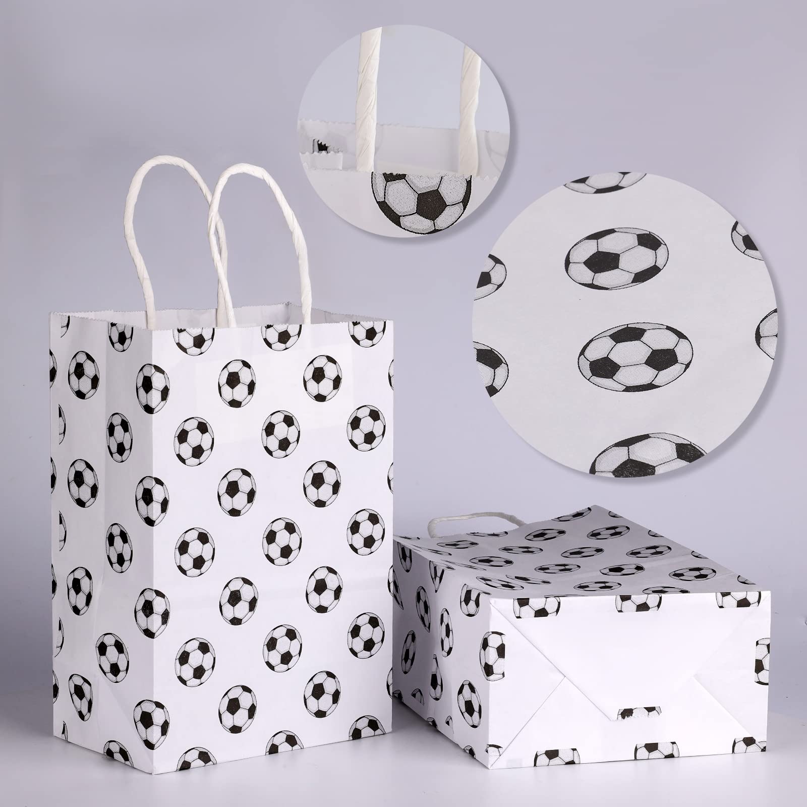 AIEX 16-Pack Soccer Party Favor Bags with Handles - Football Themed Goodie Bags for Kids & Adults - Perfect for Birthday Parties, Team Celebrations & Sports Events - Treat & Candy Bags for Soccer Fans