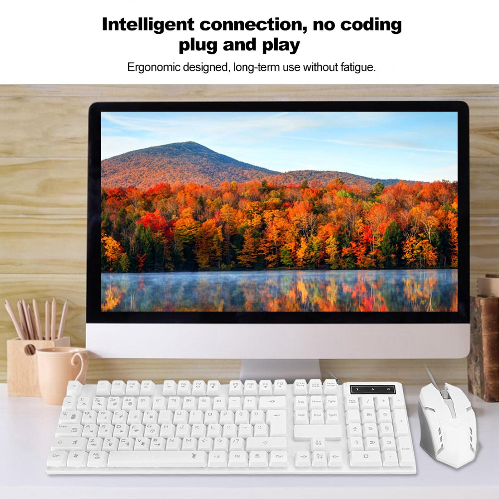 ADITAM USB Wired Keyboard and Mouse Combo - LED Backlit Mechanical Gaming Keyboard with Ergonomic Design, Plug and Play for PC, Laptop, Office & Gaming (White) - Perfect for Work, Gaming & Typing Comfort