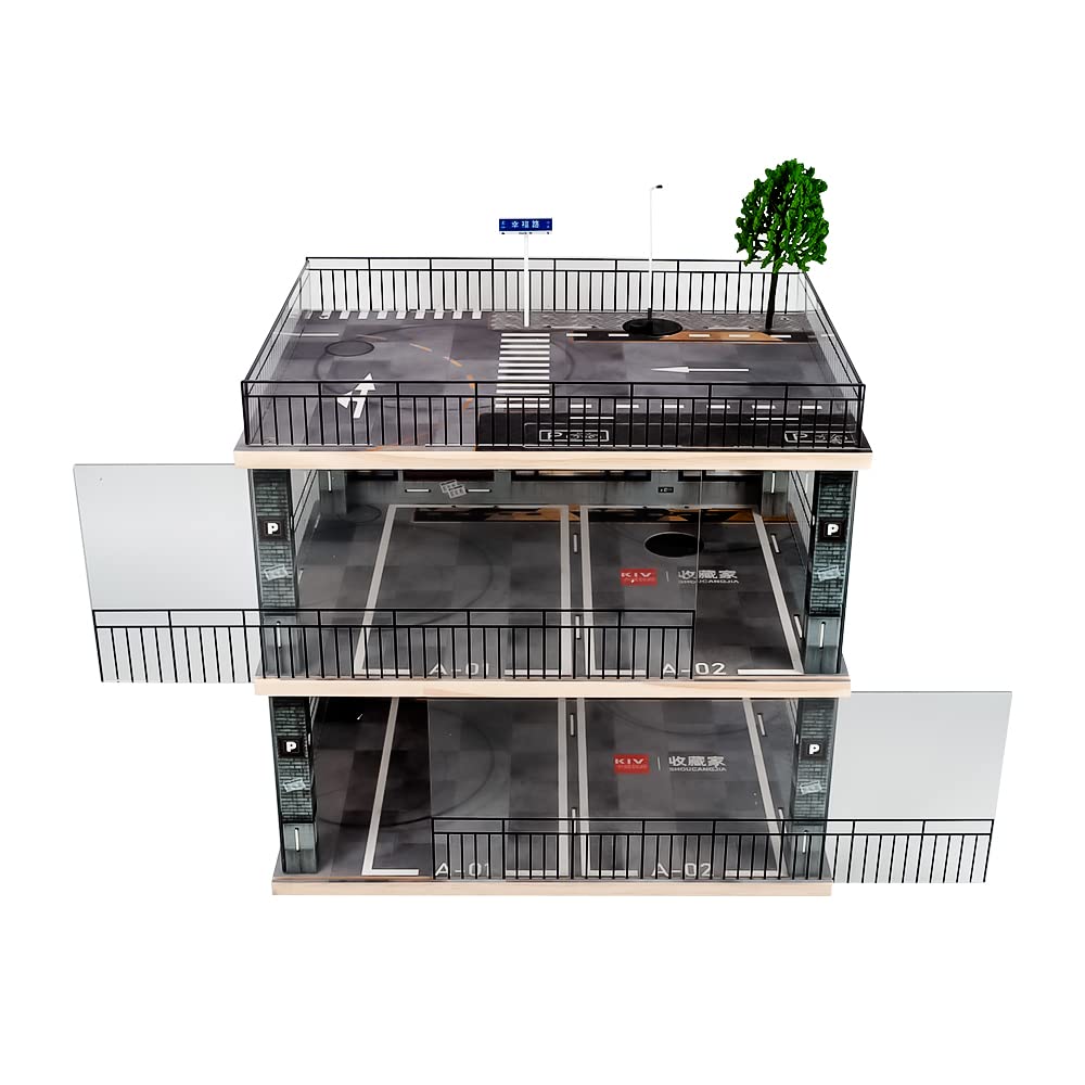 1:18 Scale 3-Tier Model Car Display Case with Parking Lot Scene - Premium Collector Showcase for Sports Cars & Lego Models - Illuminated Alloy Car Toy Display Stand (Perfect for Home Decor, Office Display & Toy Collector Showrooms)