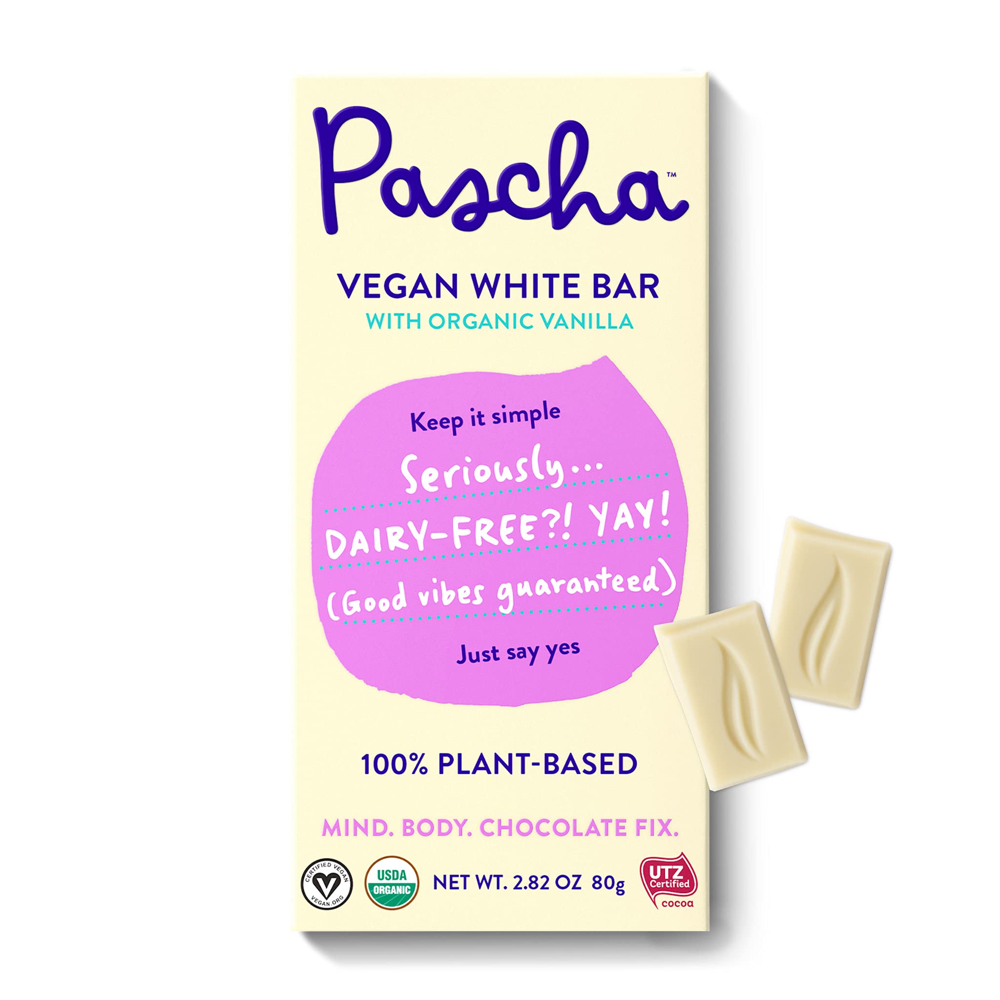 Organic White Chocolate Bars - Pascha Non-GMO, Gluten-Free, UTZ Certified (Pack of 5) | Perfect for Baking, Gifts & Healthy Snacking
