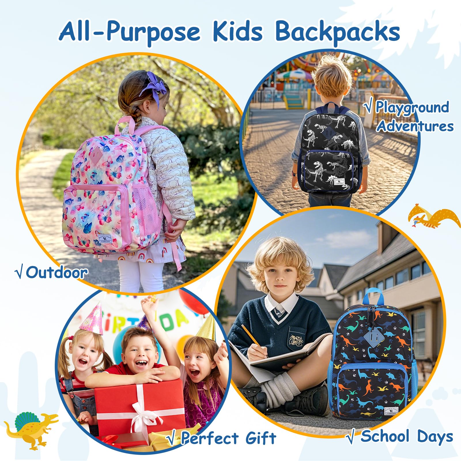 VONXURY Lightweight Kids Backpack with Chest Strap - Cute Small Bookbag for School Boys & Girls | Perfect for Preschool, Daycare & Travel Accessories