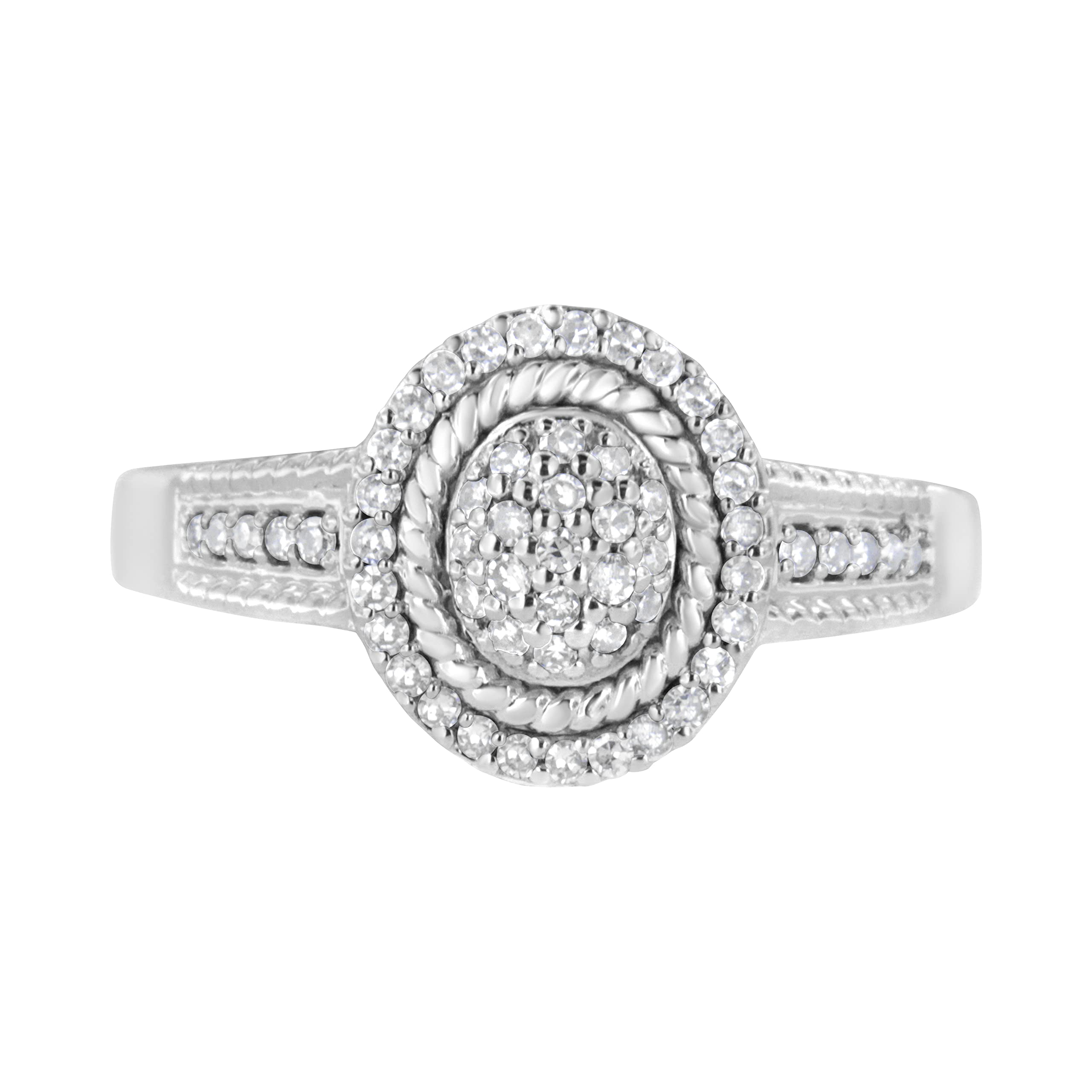 925 Sterling Silver 1/3 Cttw Pave Set Round-Cut Diamond Braided Halo Cocktail Ring (I-J Color, I2-I3 Clarity) - Elegant Jewelry for Parties, Weddings & Special Occasions