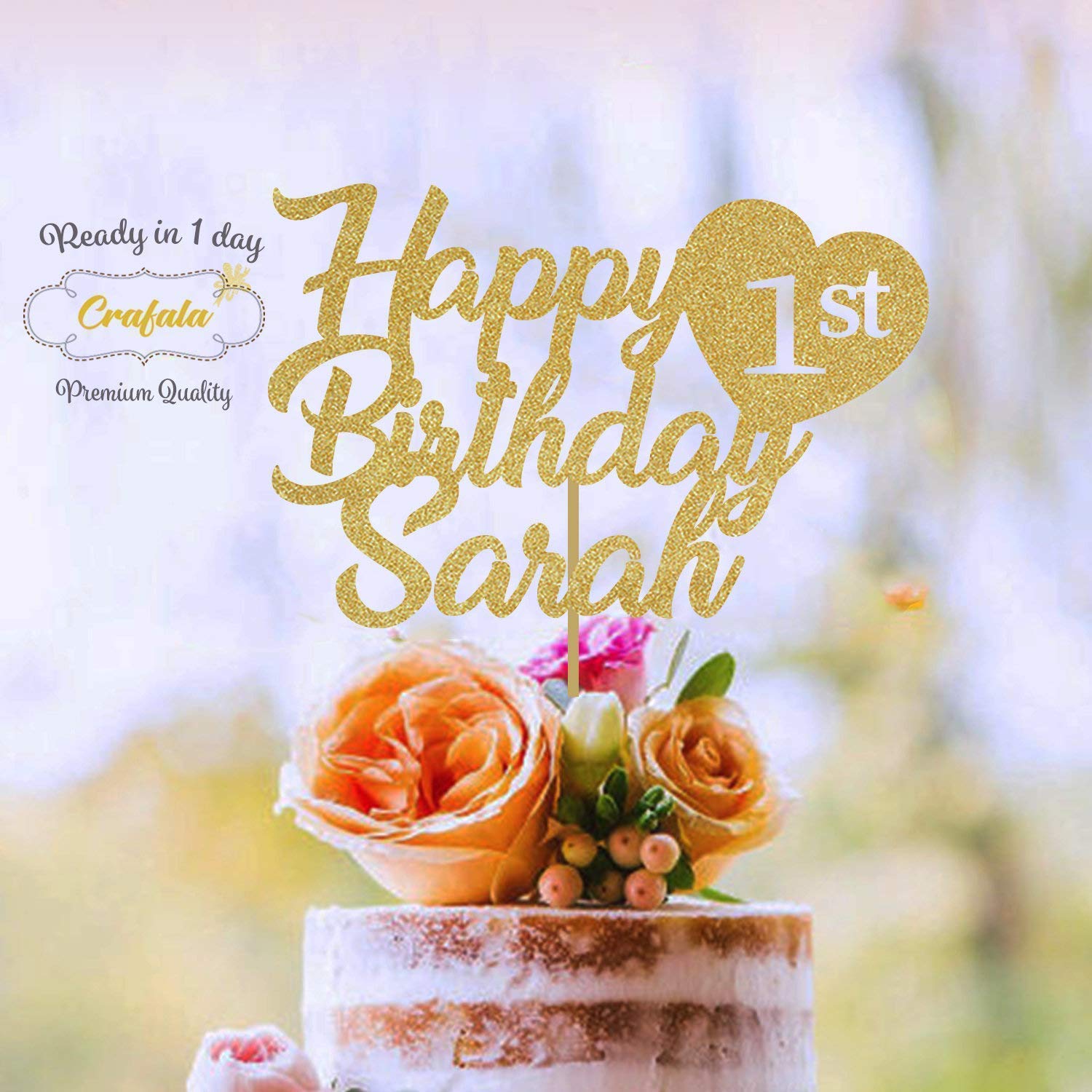 Custom Gold Glitter Happy Birthday Cake Topper - Personalized Text Cake Decor for Birthdays, Weddings, Anniversaries & Special Celebrations