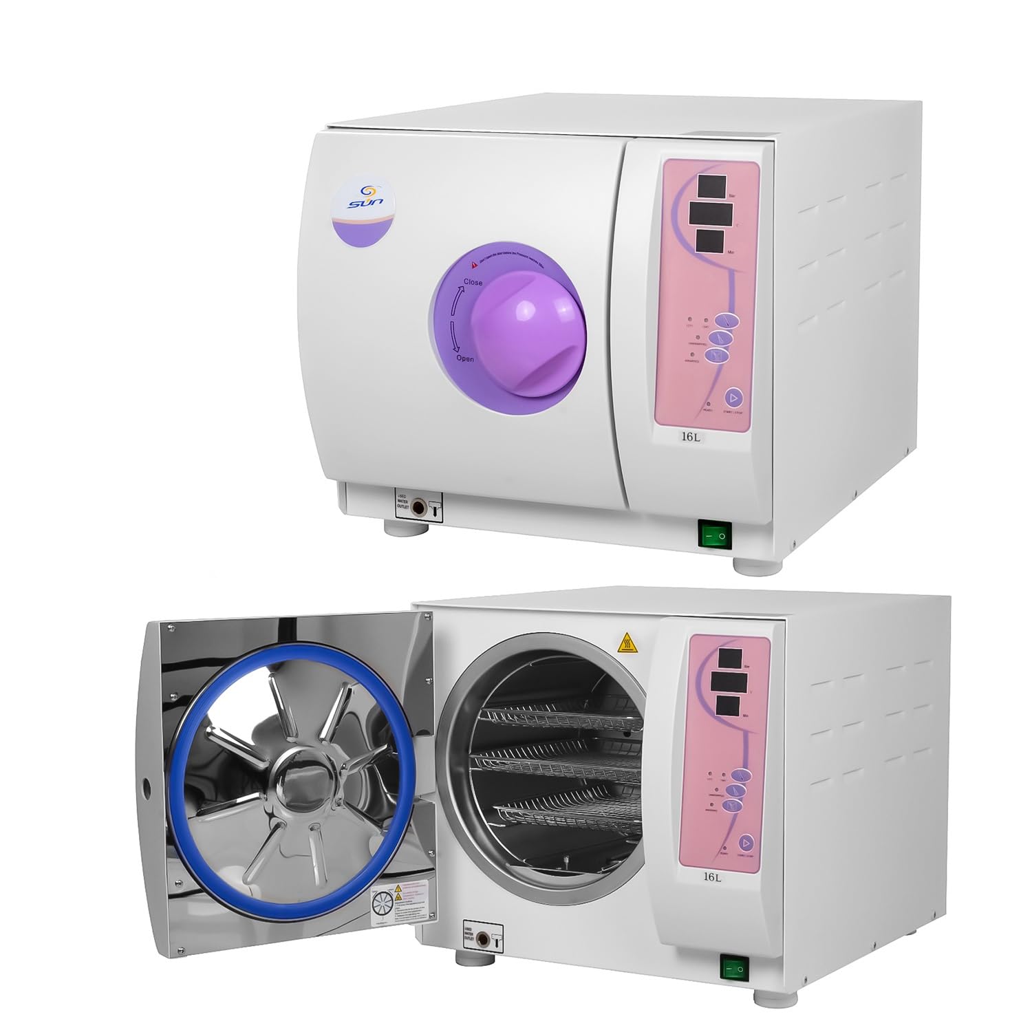 16L Digital Display Full-Automatic Autoclave Steam Sterilizer - Manual Door Lock, High Pressure & Temperature, Class N Series (Purple) - Perfect for Dental Clinics, Tattoo Shops & Medical Equipment Sterilization