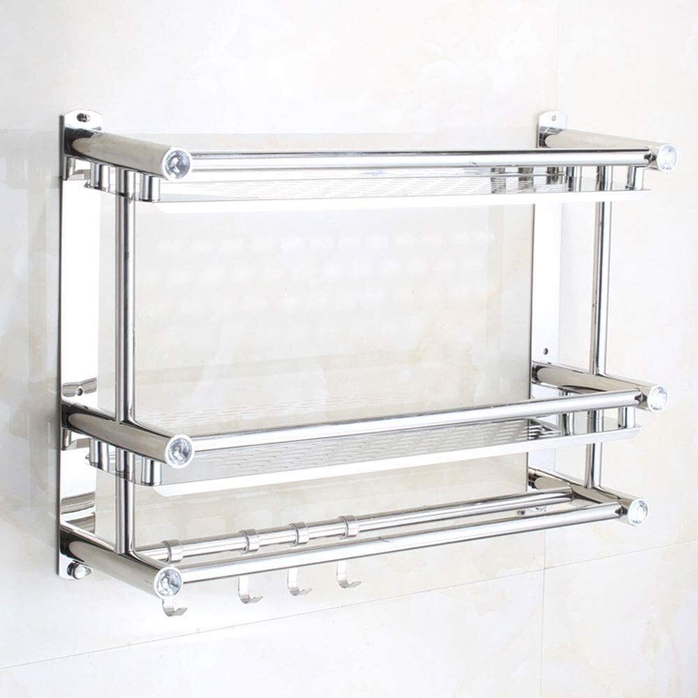 Stainless Steel Double Layer Wall Mounted Towel Rack - 70cm Silver Bathroom Towel Holder with Shelf for Toilet & Bar | Space-Saving Drying Solution for Small Bathrooms & Luxury Hotels
