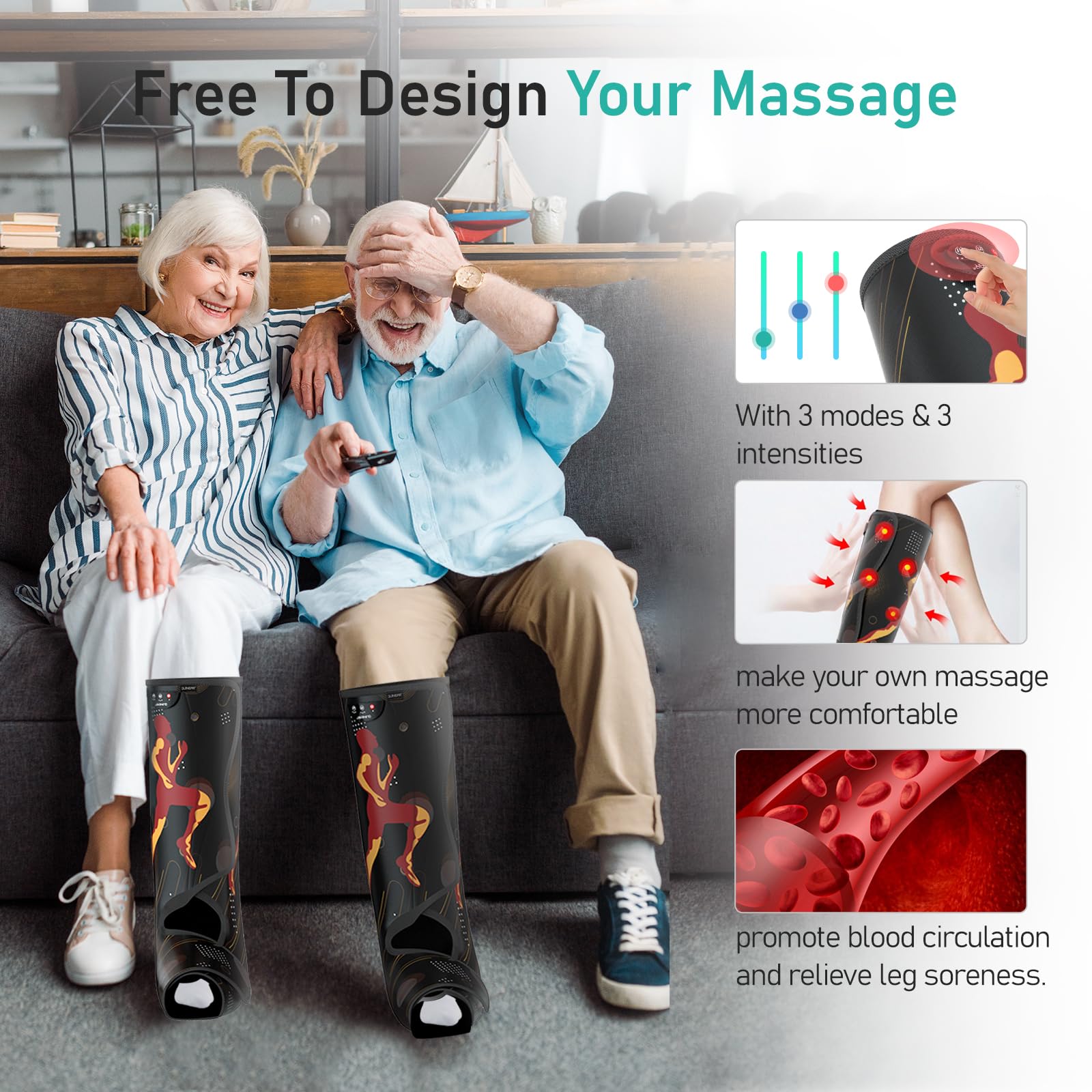 QUINEAR Cordless Rechargeable Leg Massager for Calf & Foot - Air Compression Therapy with 3 Modes & 3 Intensities - Relieve Muscle Pain, Improve Circulation & Relaxation - Perfect for Home, Office & Post-Workout Recovery