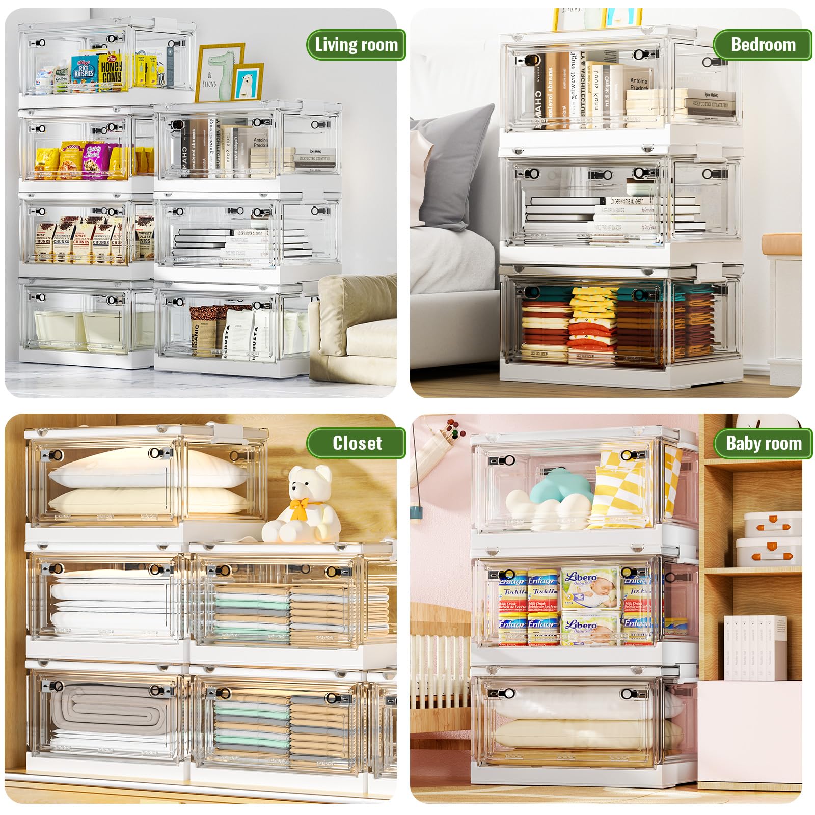 Clear Stackable Storage Bins with Lids & Wheels - 144QT for Home & Dorm Organization