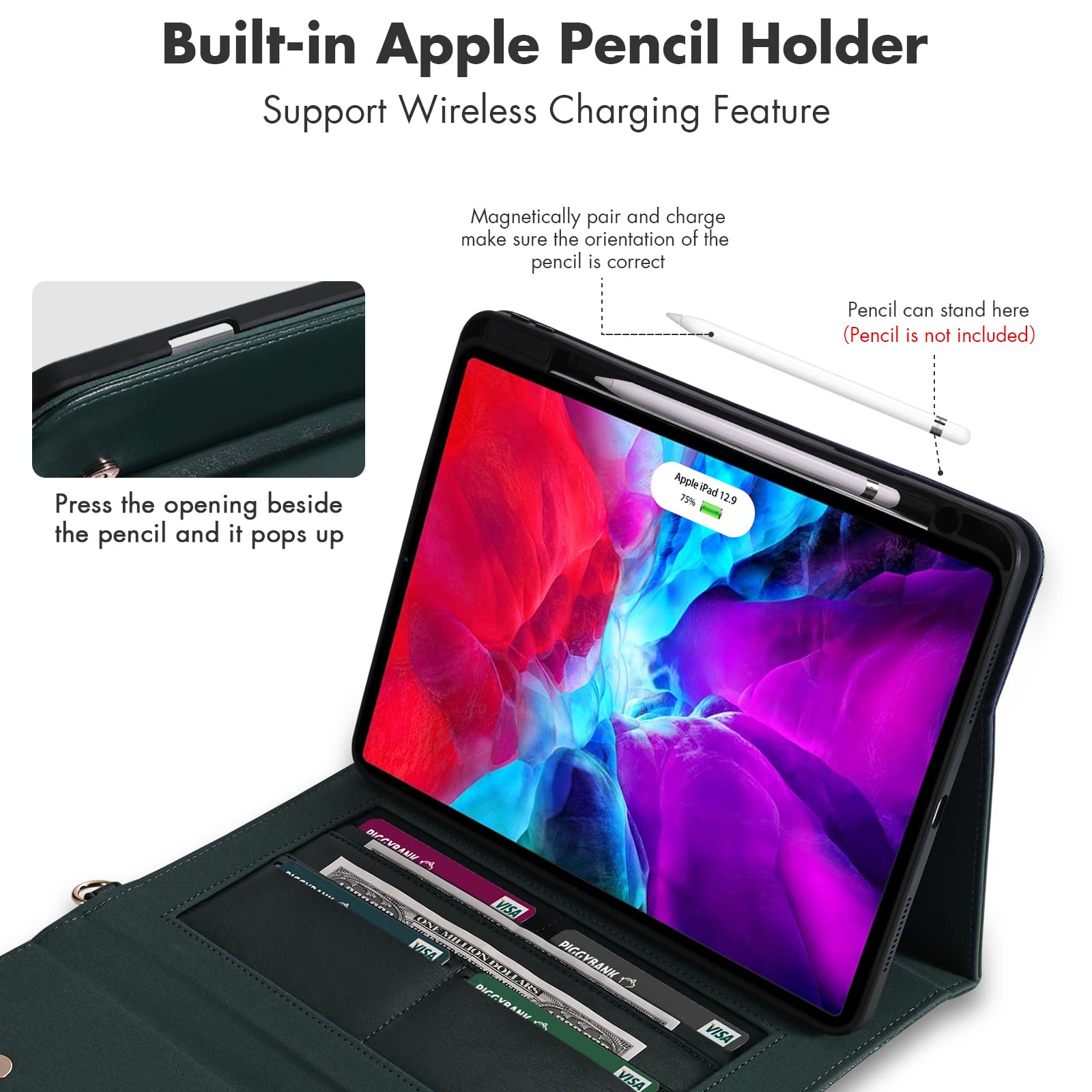 Dteck Premium PU Leather iPad Pro 11 Inch Case (1st-4th Gen) & iPad Air 11 Inch Case (4th-5th Gen) - Flip Stand Cover with Pencil Holder, Zipper Pocket & Strap - Protective Wallet Case in Black | Perfect for Business, Travel & Daily Use