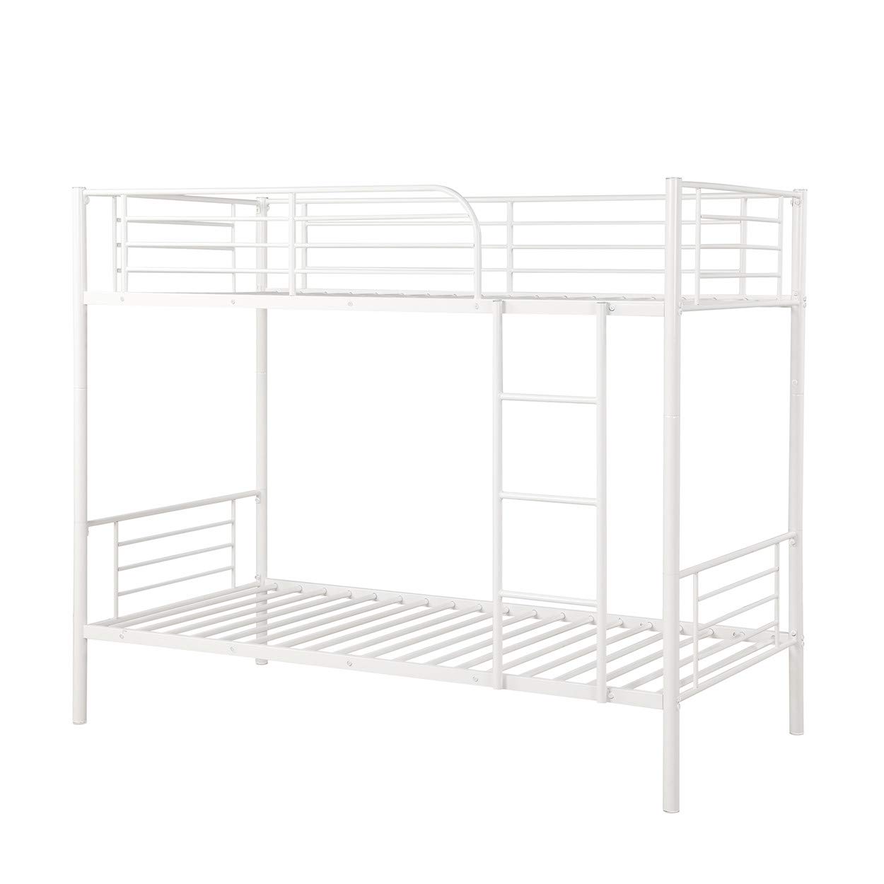 Sturdy Metal Twin Over Twin Bunk Bed Frame with Ladder & Safety Rail - No Box Spring Required (White) | Space-Saving Kids Bedroom Furniture for Siblings or Sleepovers
