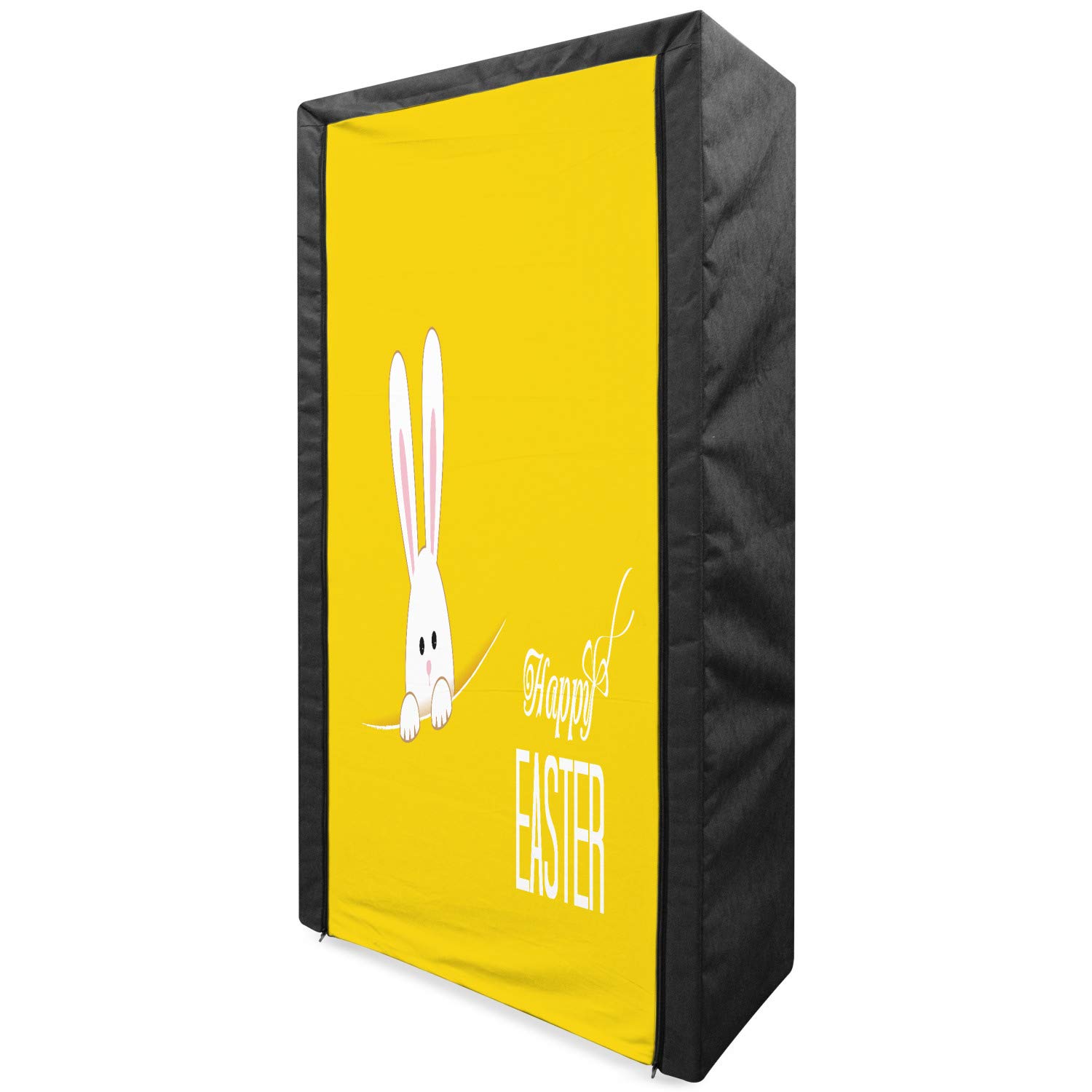 Ambesonne Yellow Portable Fabric Wardrobe with Shelves - Easter Bunny Rabbit Animal Cartoon Springtime Art Print Clothing Organizer | 33.5 Inch Storage Closet for Bedroom, Dorm, Kids Room (Yellow & White)