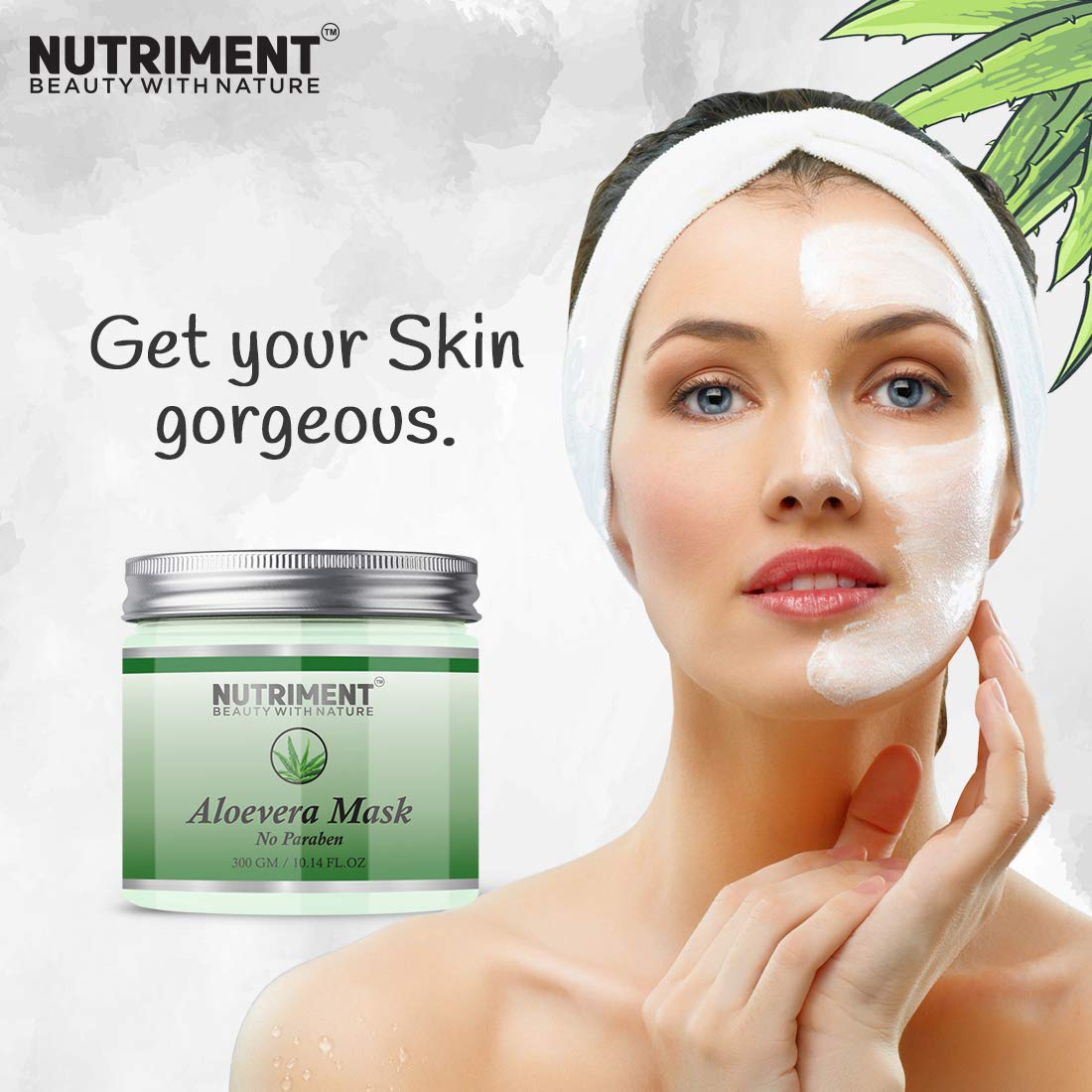 Aloe Vera Face Mask 300g - Hydrating & Moisturizing for Dry Skin, Refines Pores, Absorbs Excess Oil & Dirt - Paraben-Free Skincare - Perfect for Daily Use & Spa Treatments