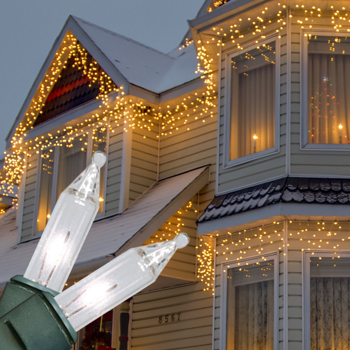 5ft 100 Clear Icicle Christmas Lights - Green Wire, Outdoor Hanging Decor for Holidays & Parties