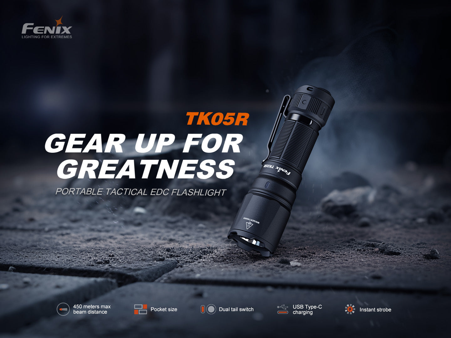 Fenix TK05R Compact Tactical EDC Flashlight - 1200 Lumens, Rechargeable, Waterproof LED Flashlight for Camping, Hiking, Emergency & Everyday Carry