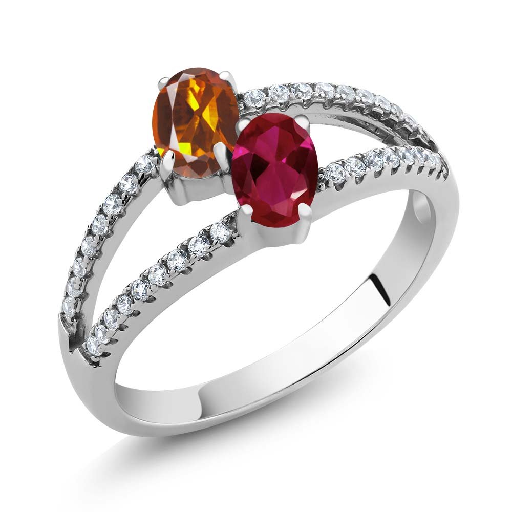 1.31 Ct Orange Red Madeira Citrine & Created Ruby 925 Sterling Silver Ring for Women | Gemstone Jewelry for Engagement, Anniversary & Special Occasions