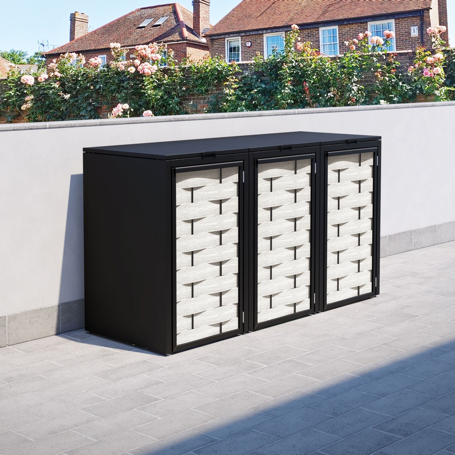 Black 3 Bin Storage Organizer with Ripple Door Slat - Perfect for Pantry, Garage, and Laundry Room Organization