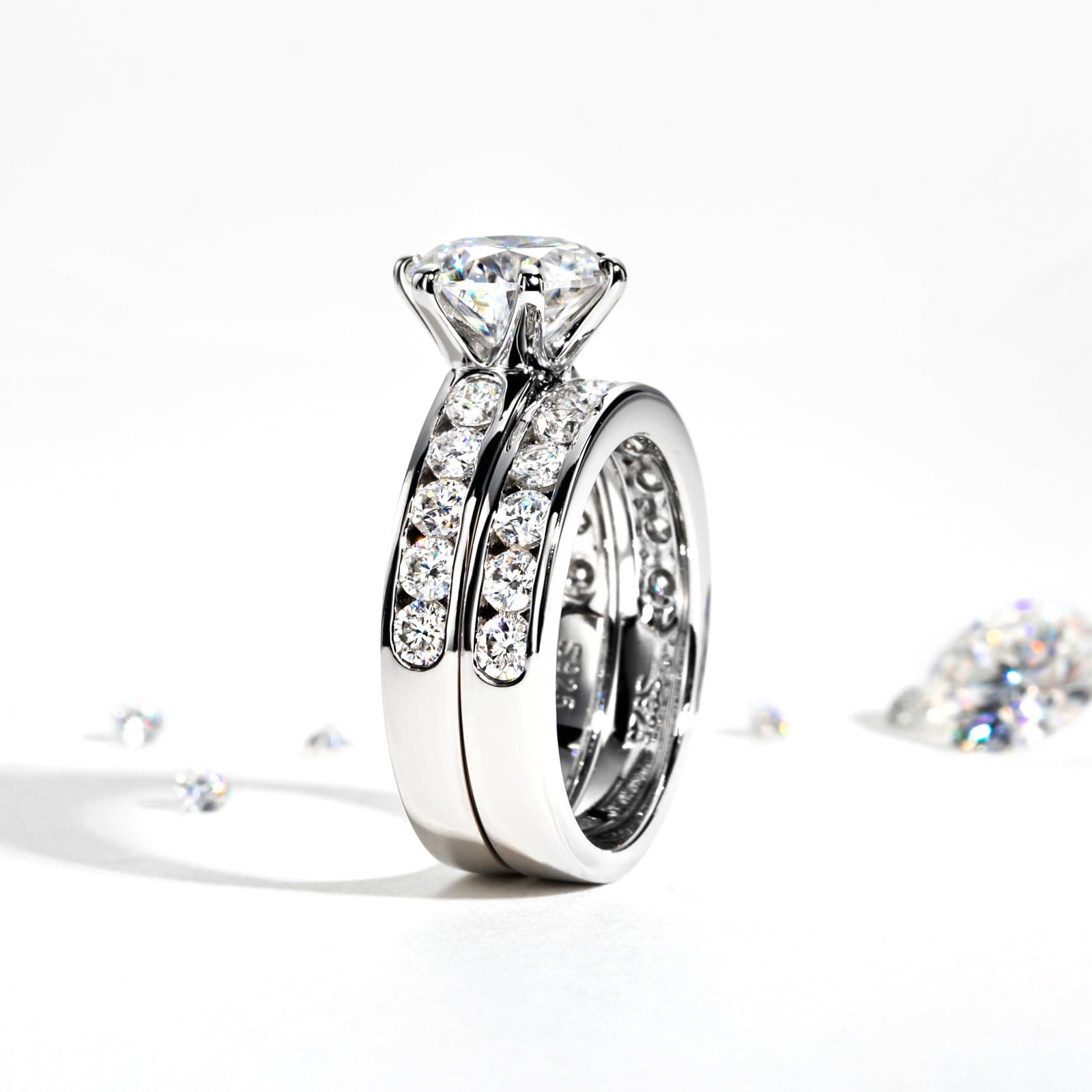 4.48CTTW D Color VVS1 Round Cut Moissanite Wedding Rings Bridal Sets - 925 Sterling Silver Engagement Rings & Wedding Band for Women - Perfect for Proposals, Anniversaries & Bridal Jewelry