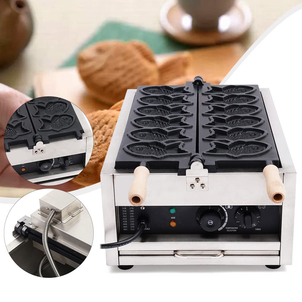 CNCEST 6-Piece Fish-Shaped Waffle Maker Set | Non-Stick Japanese Taiyaki Machine | 110V Electric Corn Dog & Hot Dog Waffle Iron | Commercial & Home Use | Perfect for Cafés, Street Food Stalls & Family Breakfasts